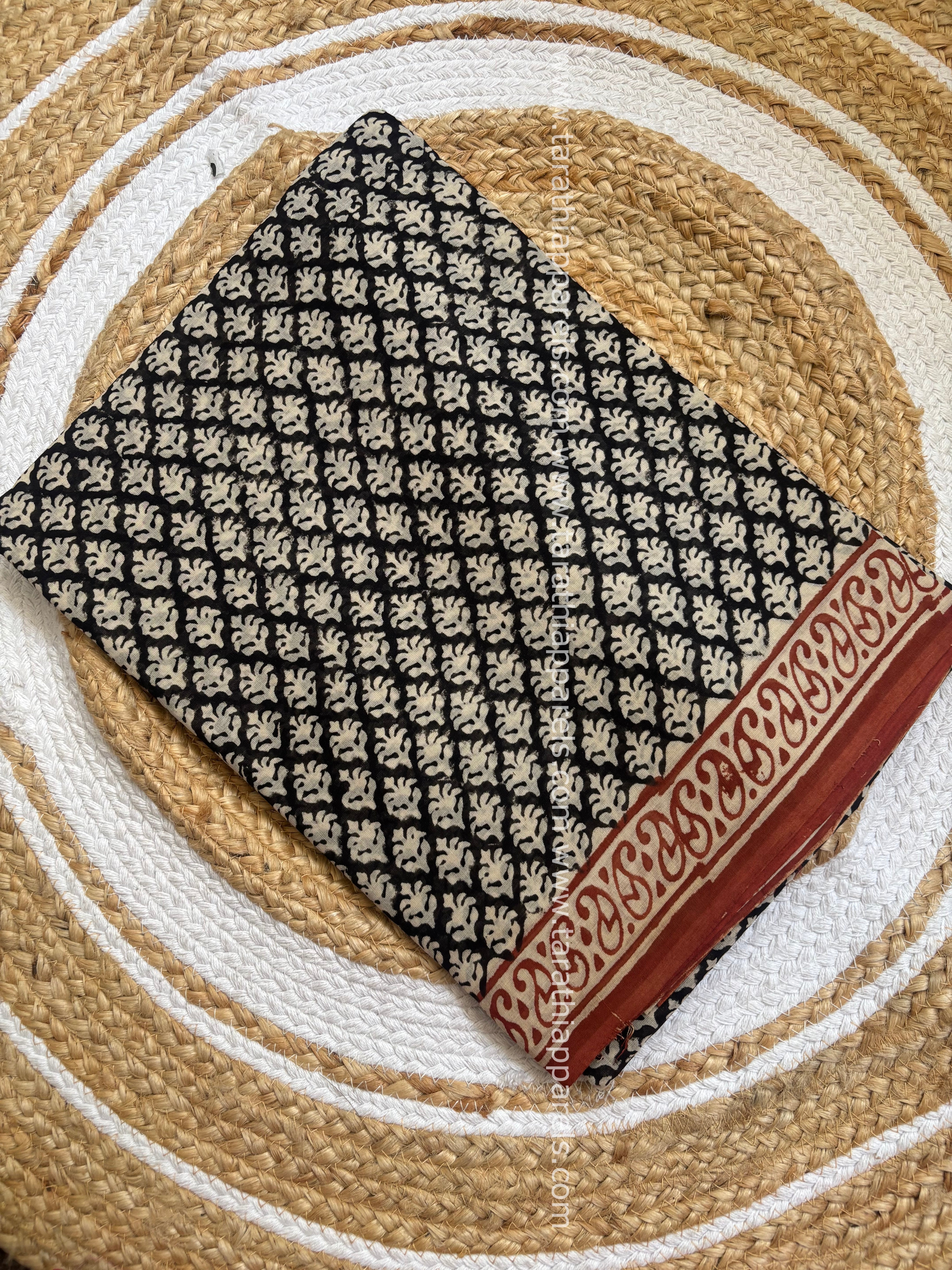 Tarathi Black and Cream cotton saree CS04