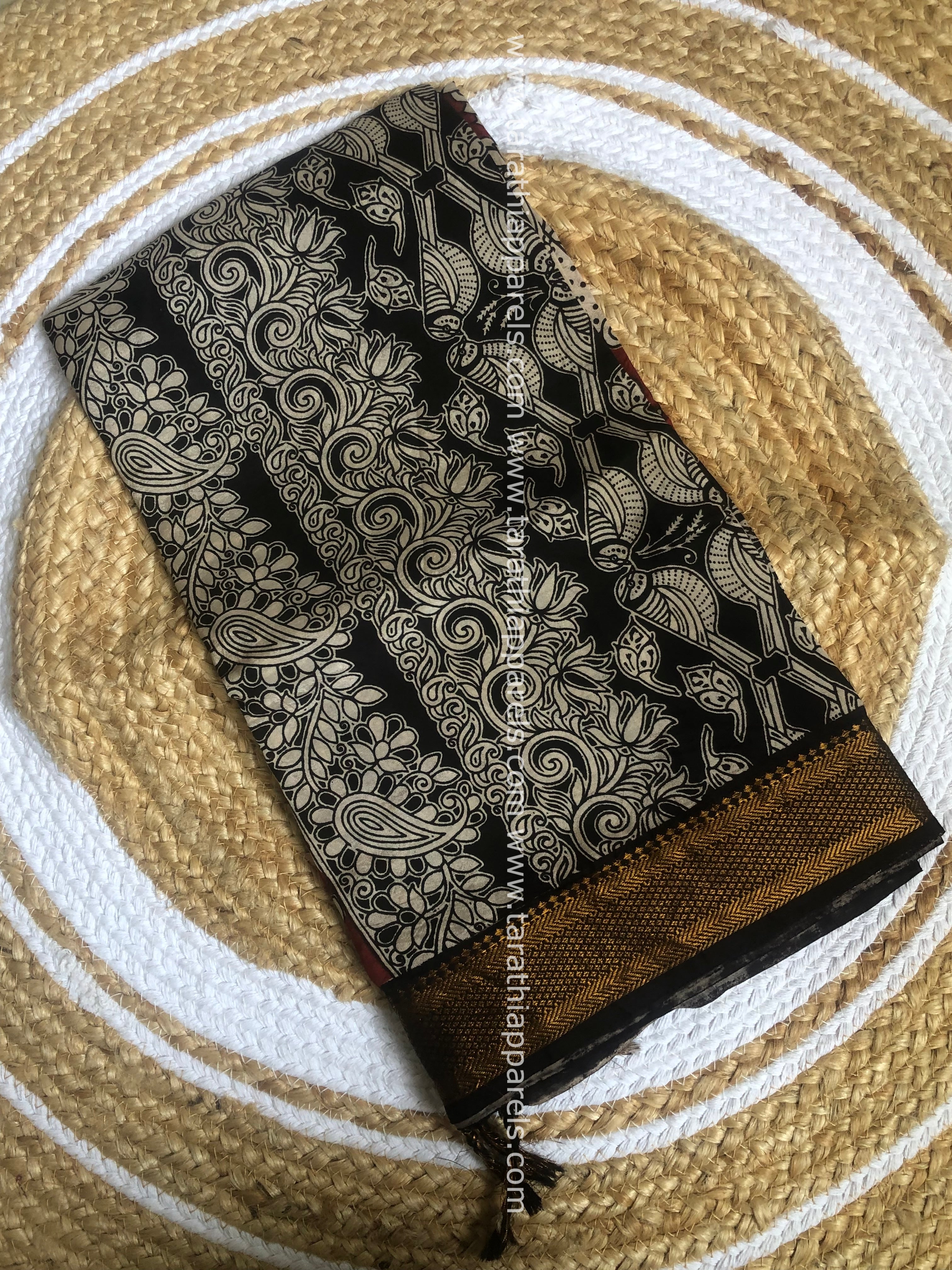 Handblock printed kalamkari Duppatta with Nizam Border