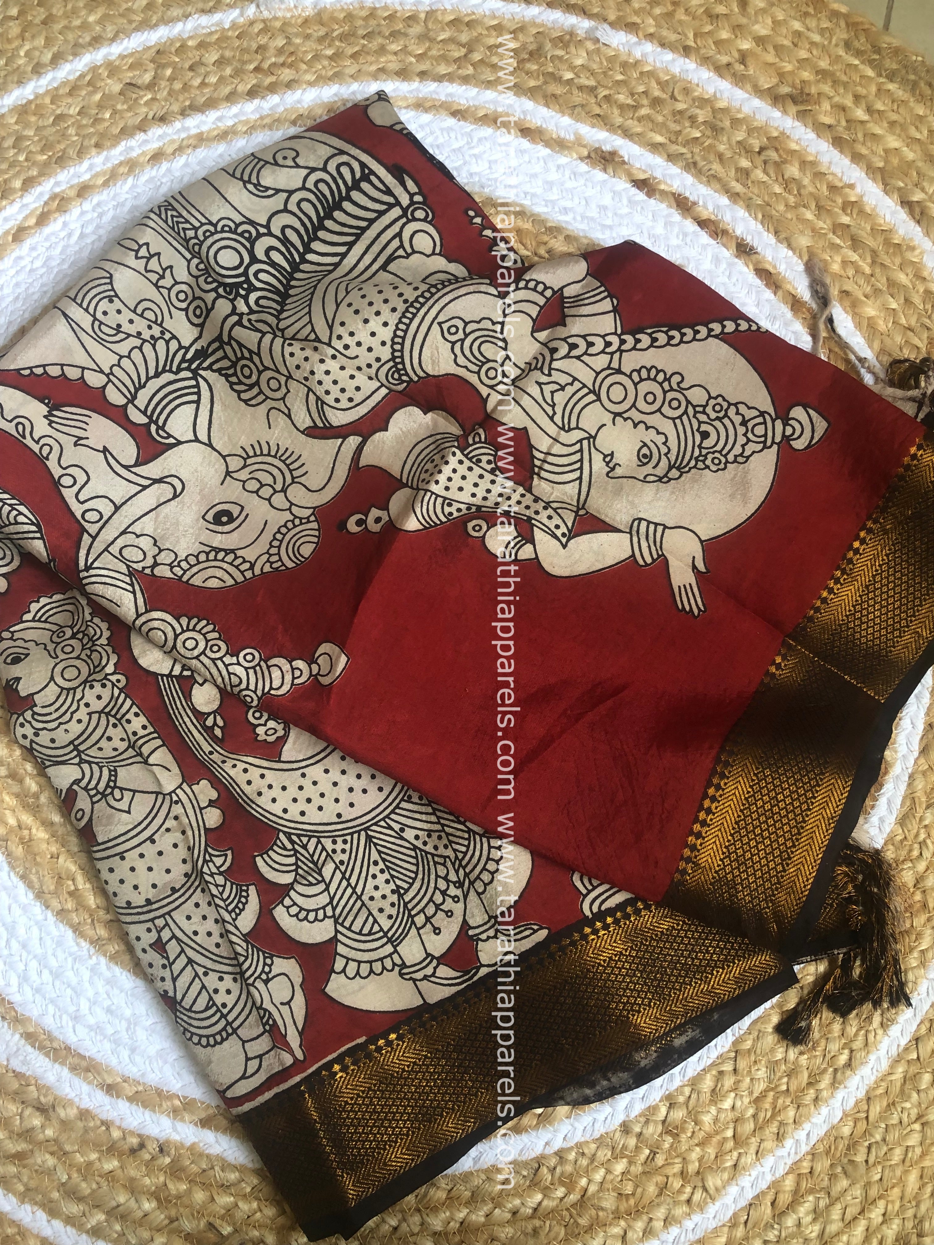 Handblock printed kalamkari Duppatta with Nizam Border