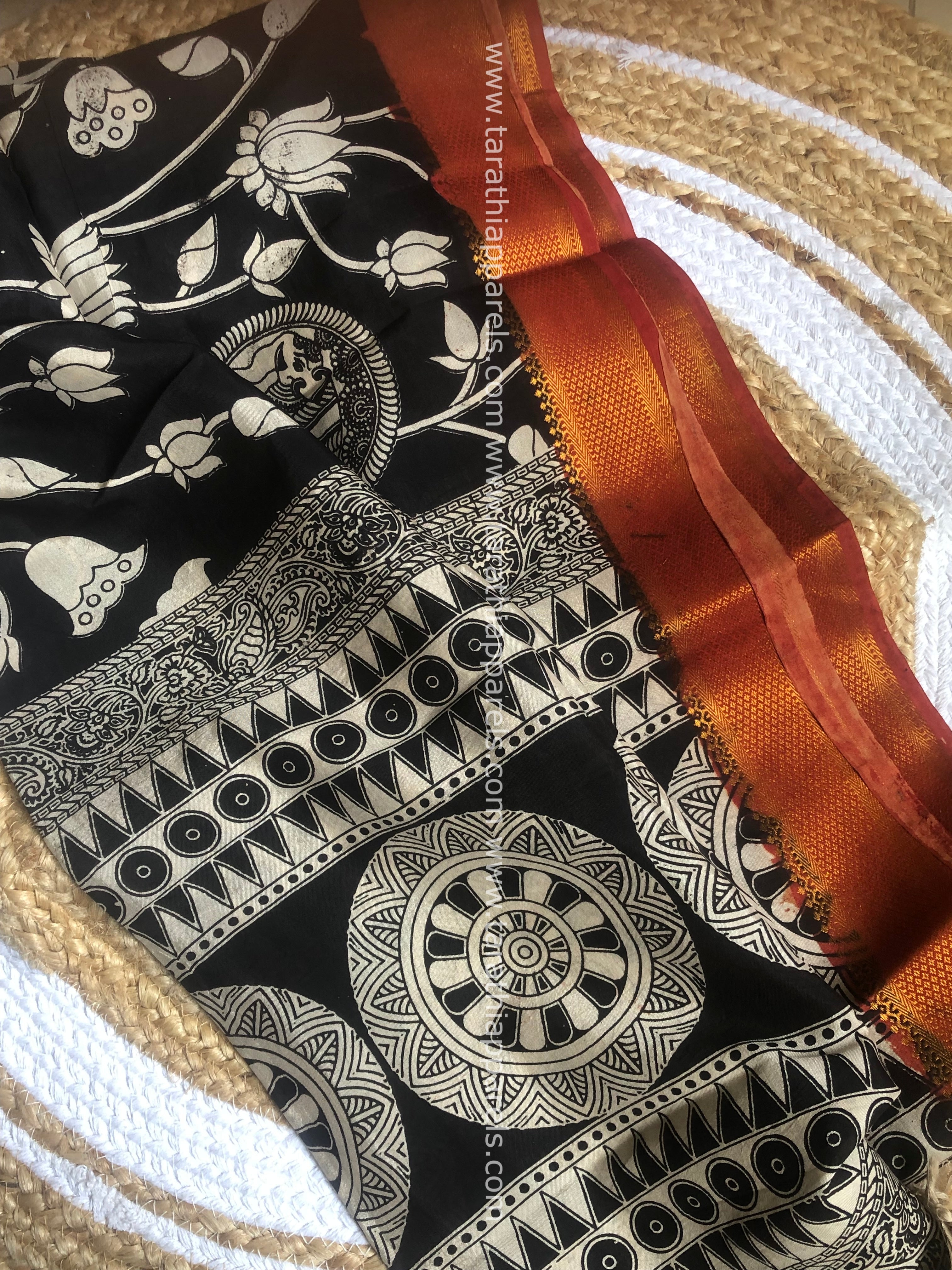 Handblock printed kalamkari Duppatta with Nizam Border