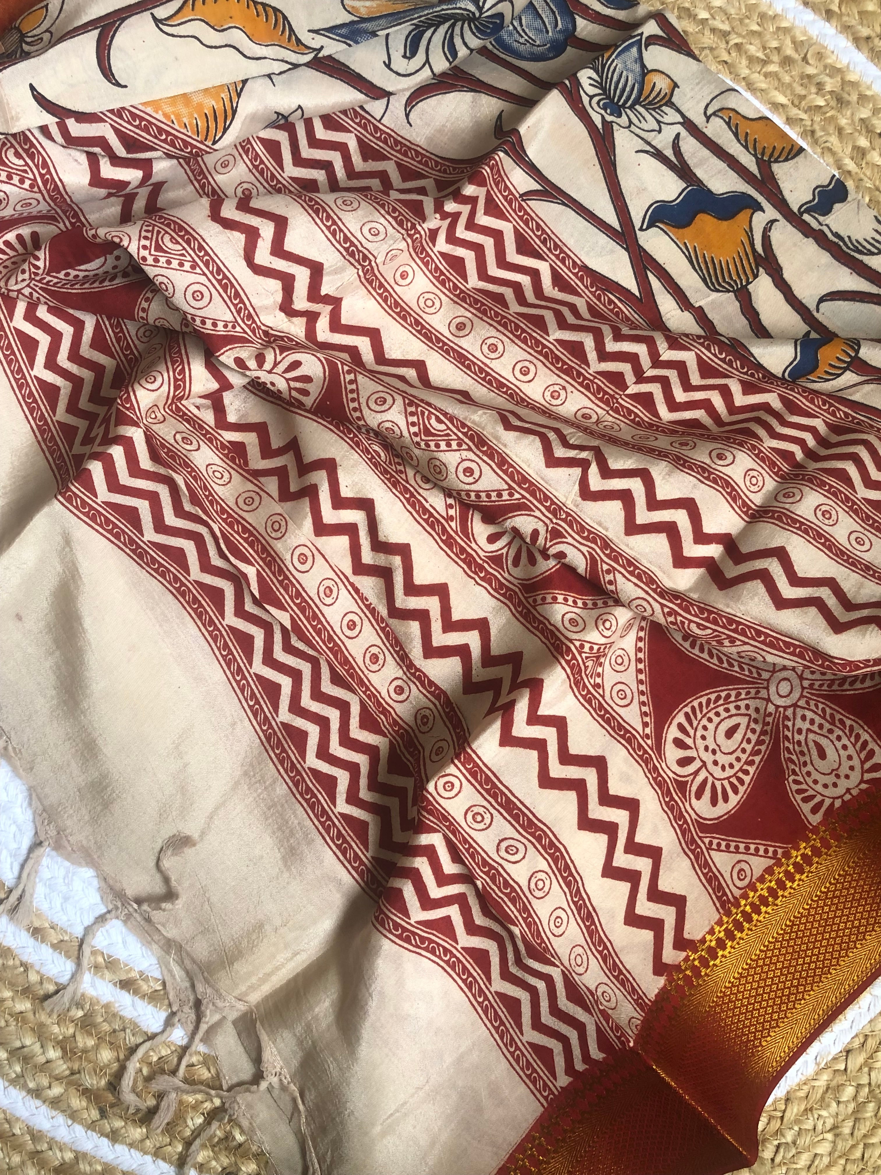 Handblock printed kalamkari Duppatta with Nizam Border DP01