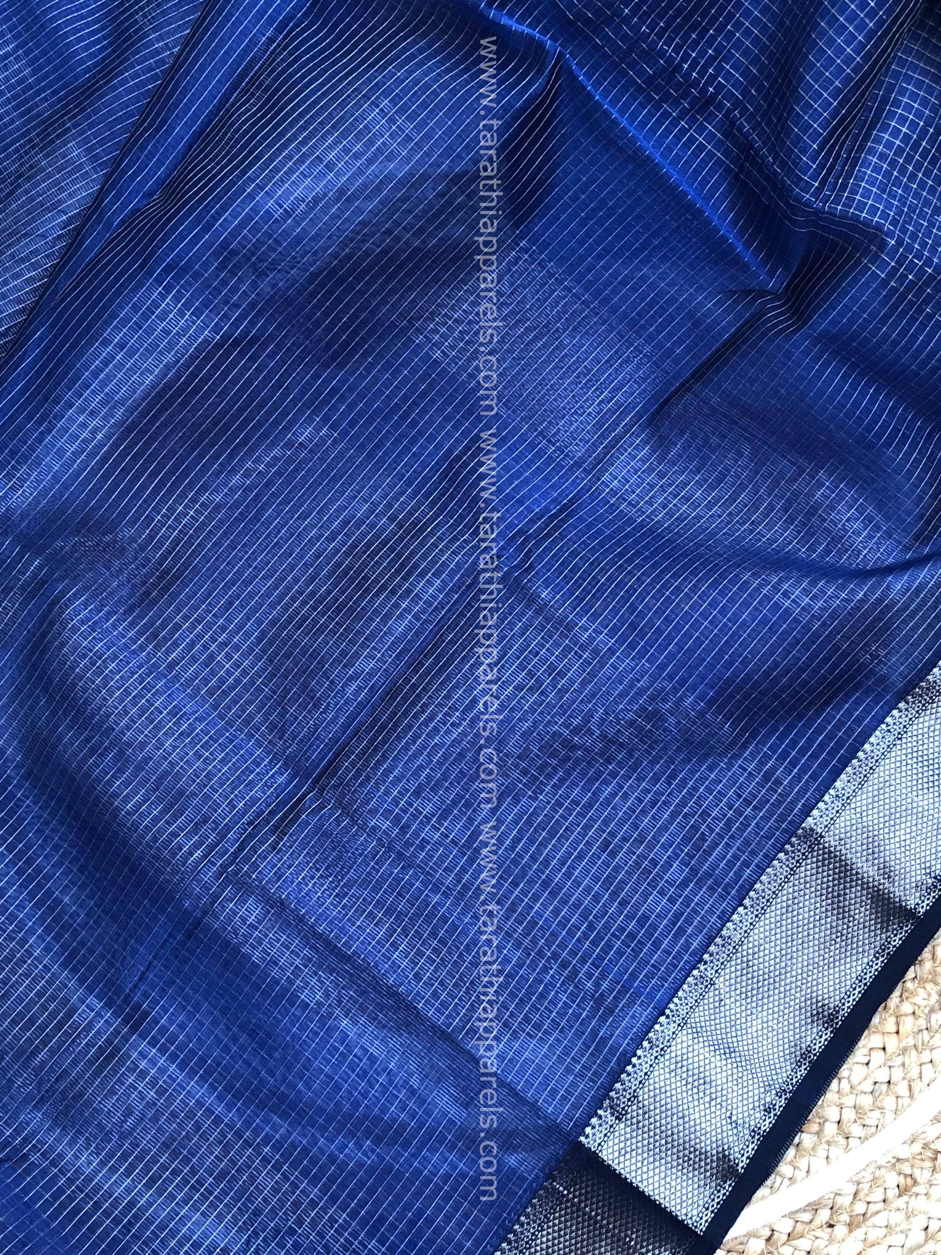 Blue Maheshwari Tissue Checks Silver Zari Border Saree HS01