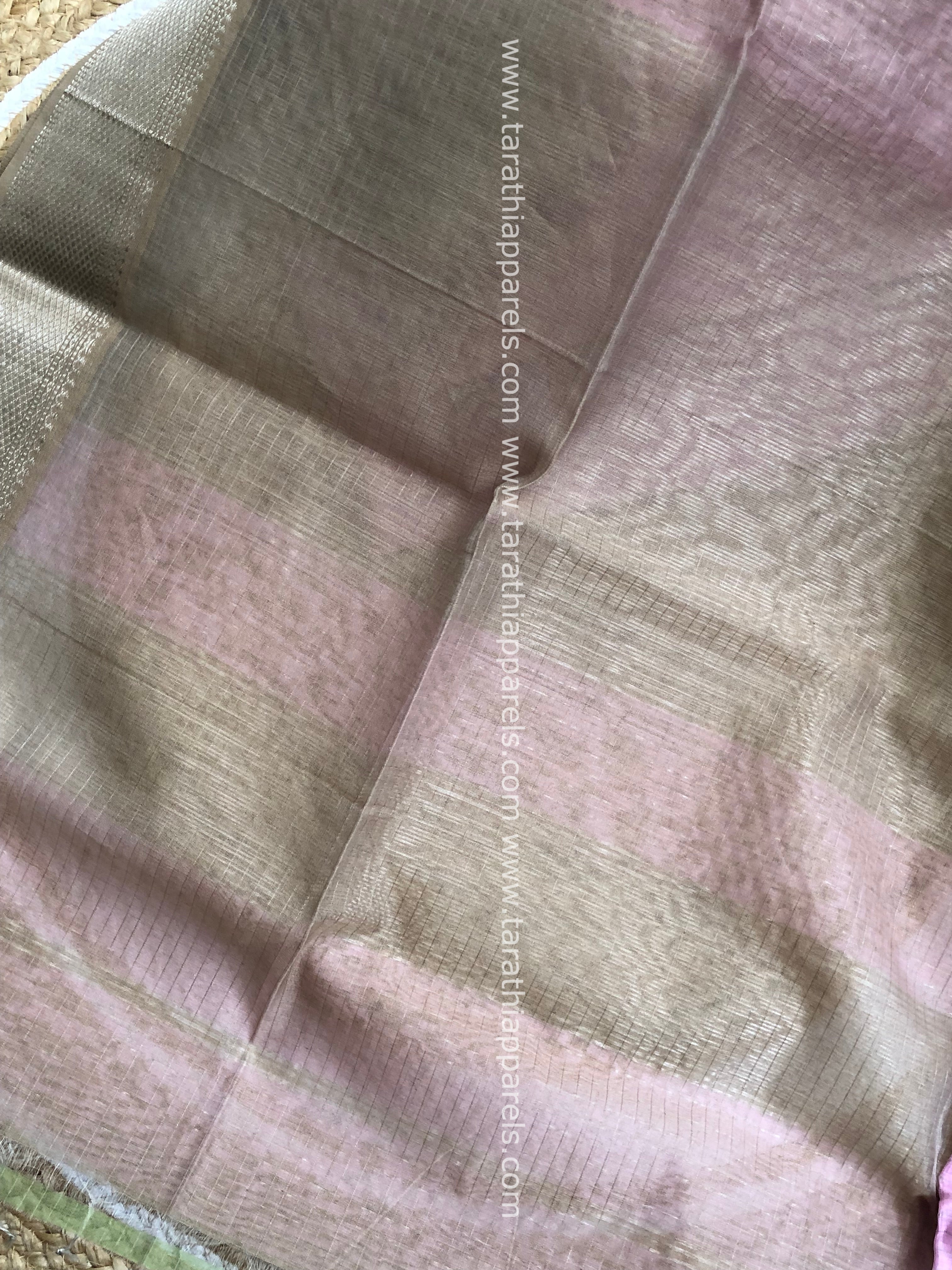 Baby Pink Maheshwari Tissue Checks Silver Zari Border Saree HS02