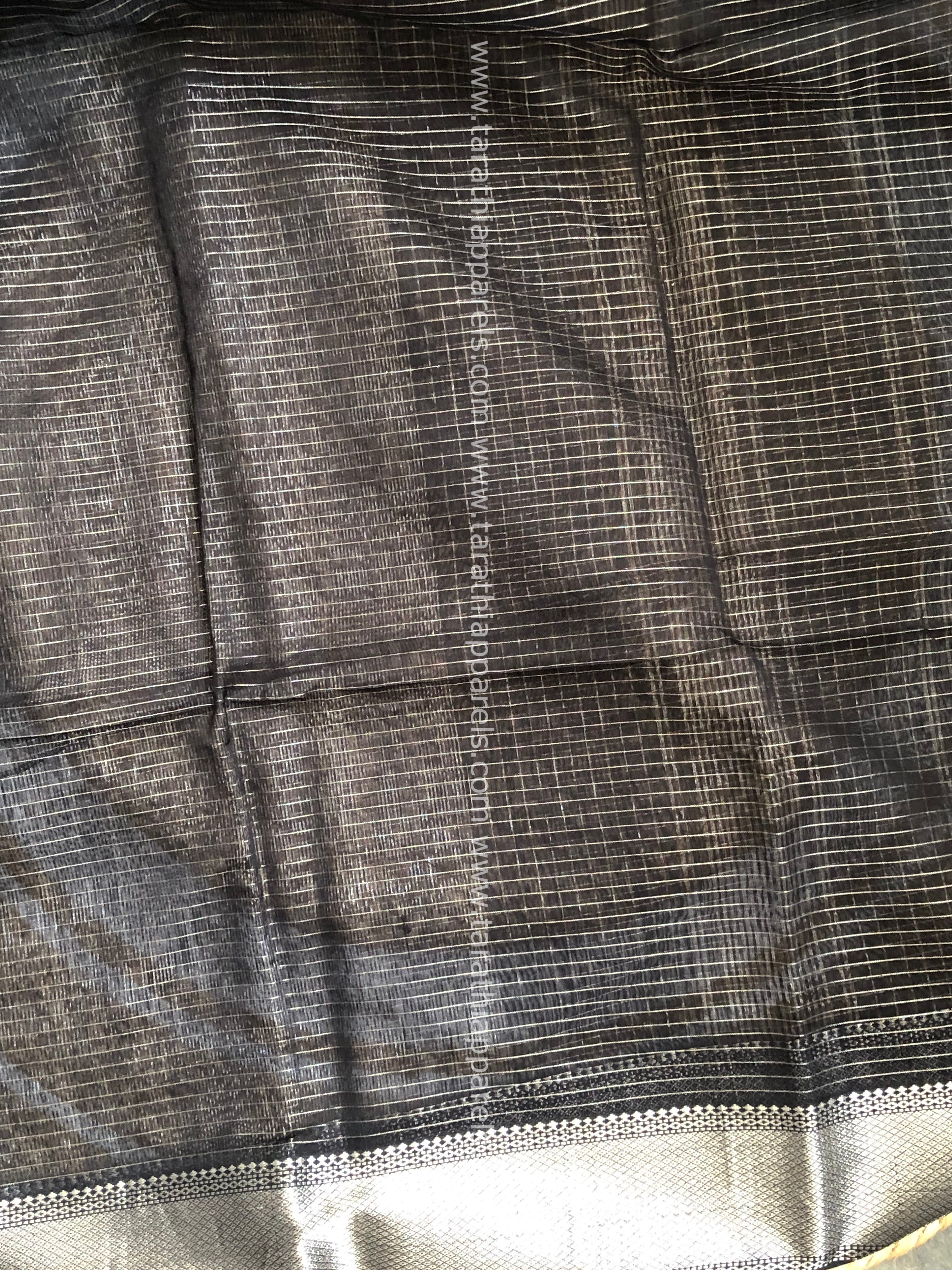 Black Maheshwari Tissue Checks Silver Zari Border Saree HS03