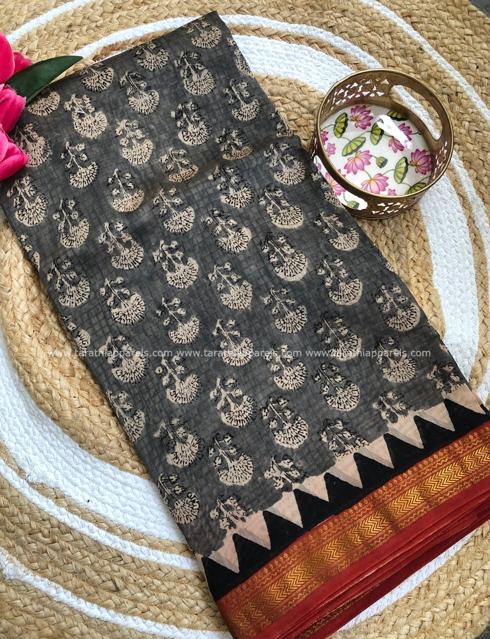 Tarathi Grey  Maheshwari silk cotton saree
