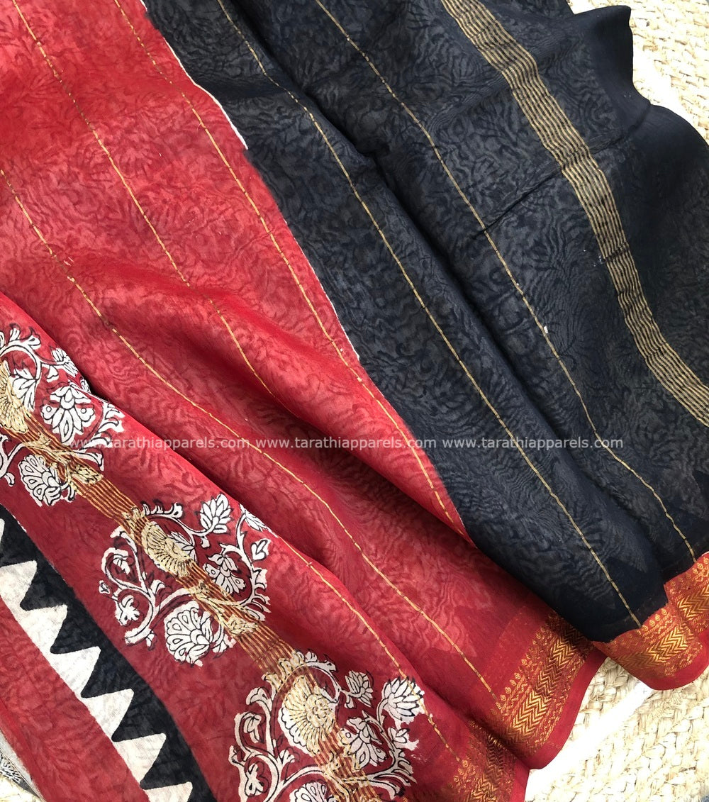 Tarathi Grey  Maheshwari silk cotton saree