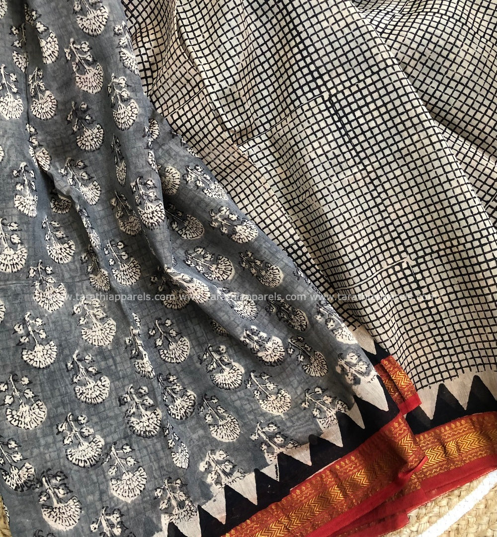 Tarathi Grey  Maheshwari silk cotton saree