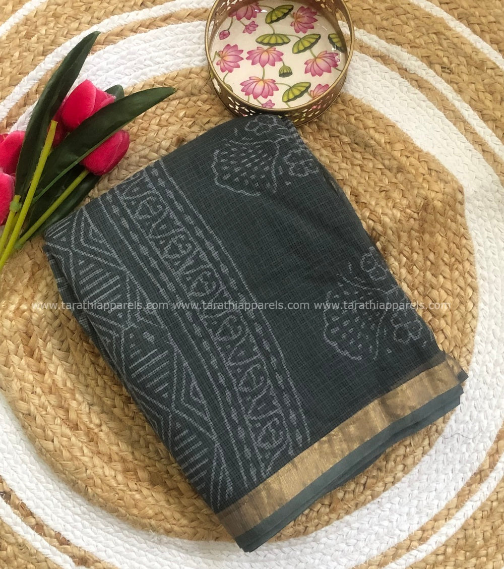 Tarathi Gray color Kota cotton saree
