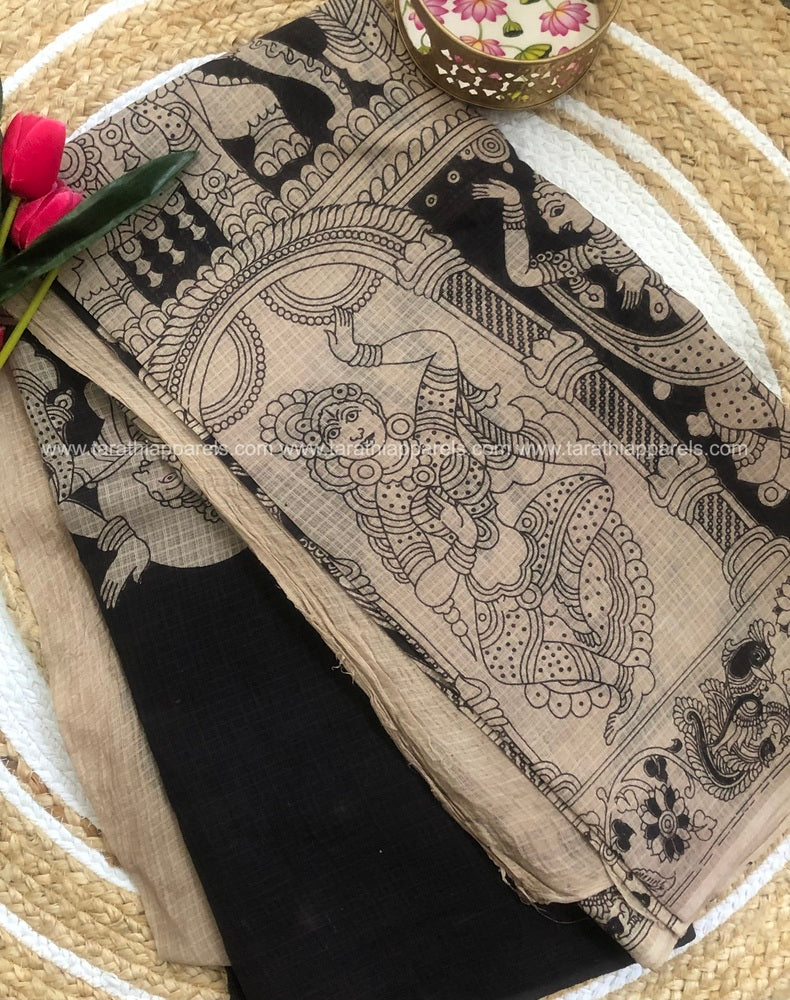 Tarathi Black and White Kota cotton saree
