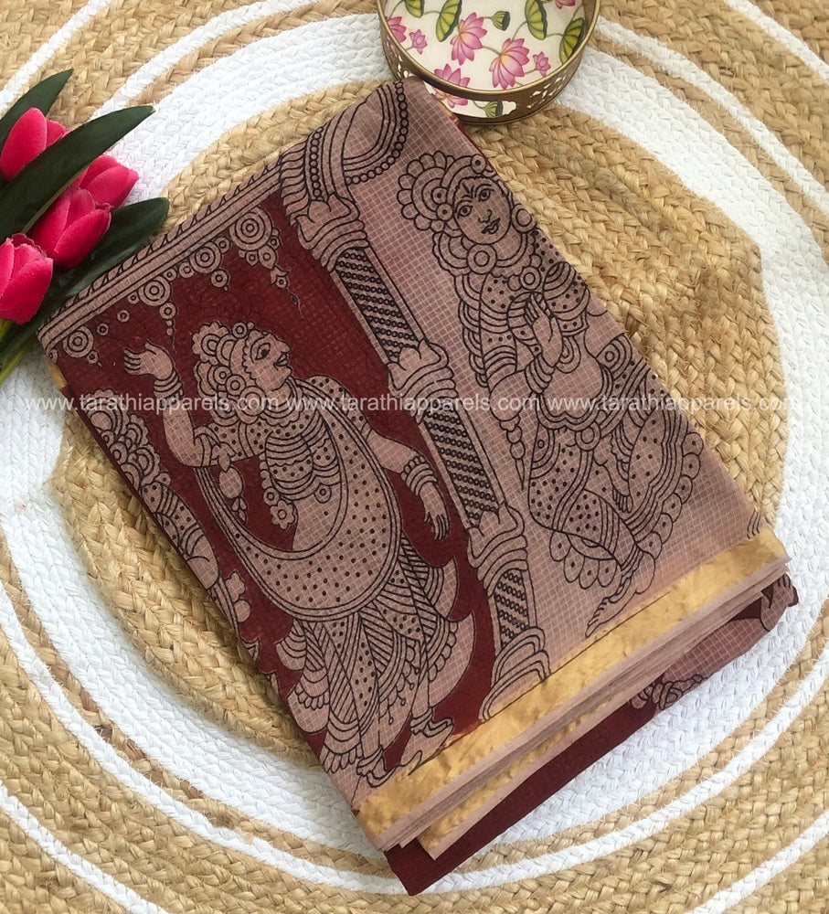 Tarathi Brick Red Kota cotton saree