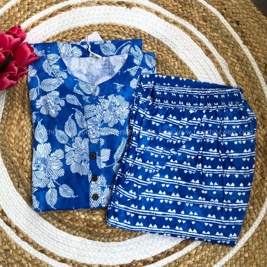 Tarathi Blue Floral Two Pieces Set