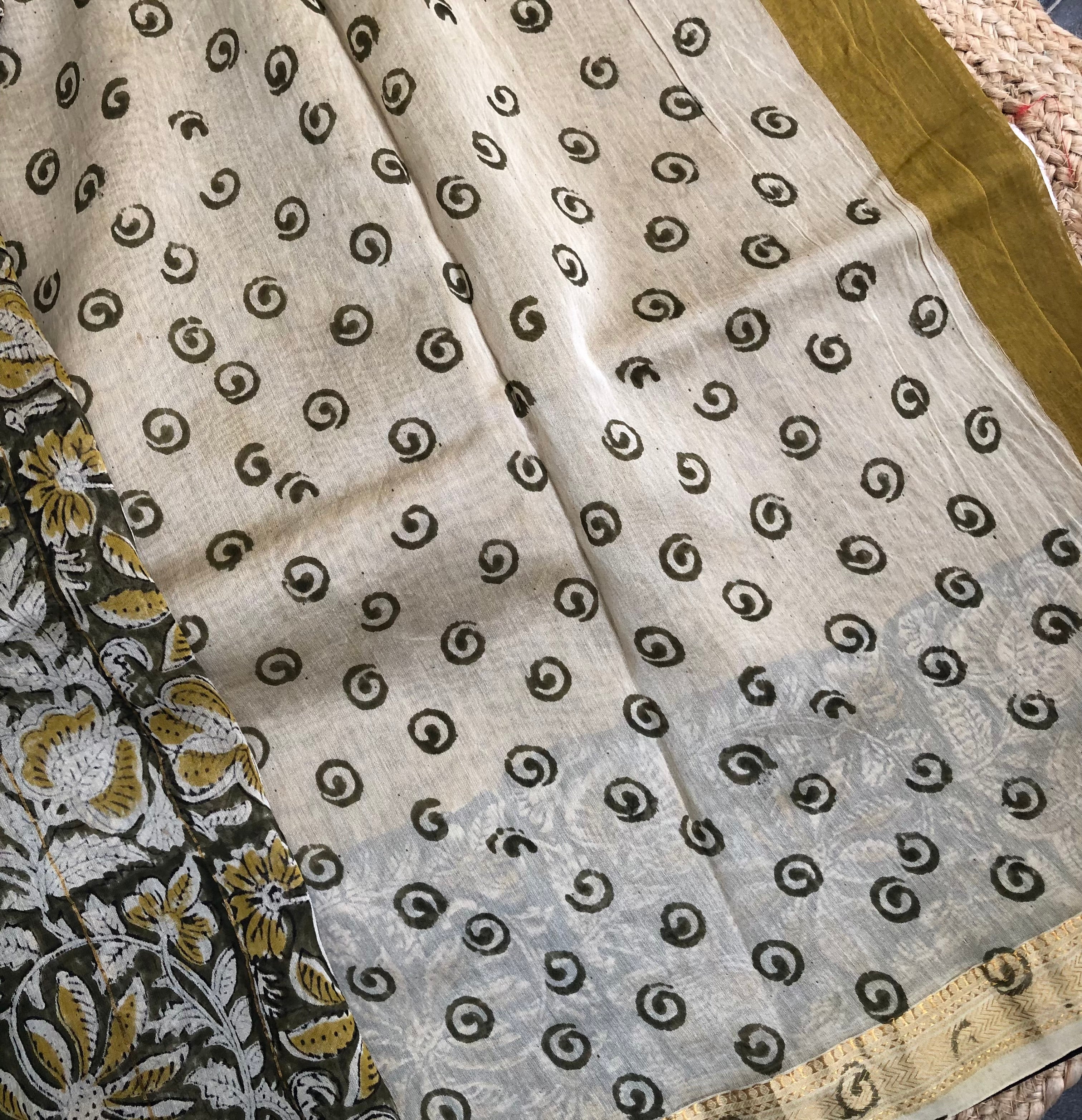 Tarathi Mustard Yellow Maheshwari silk cotton saree