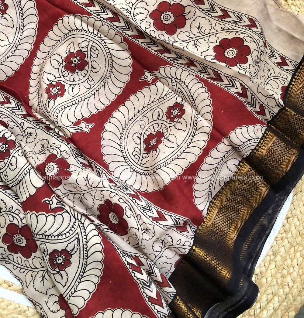 Tarathi  Red kalamkari saree with Nizam Border