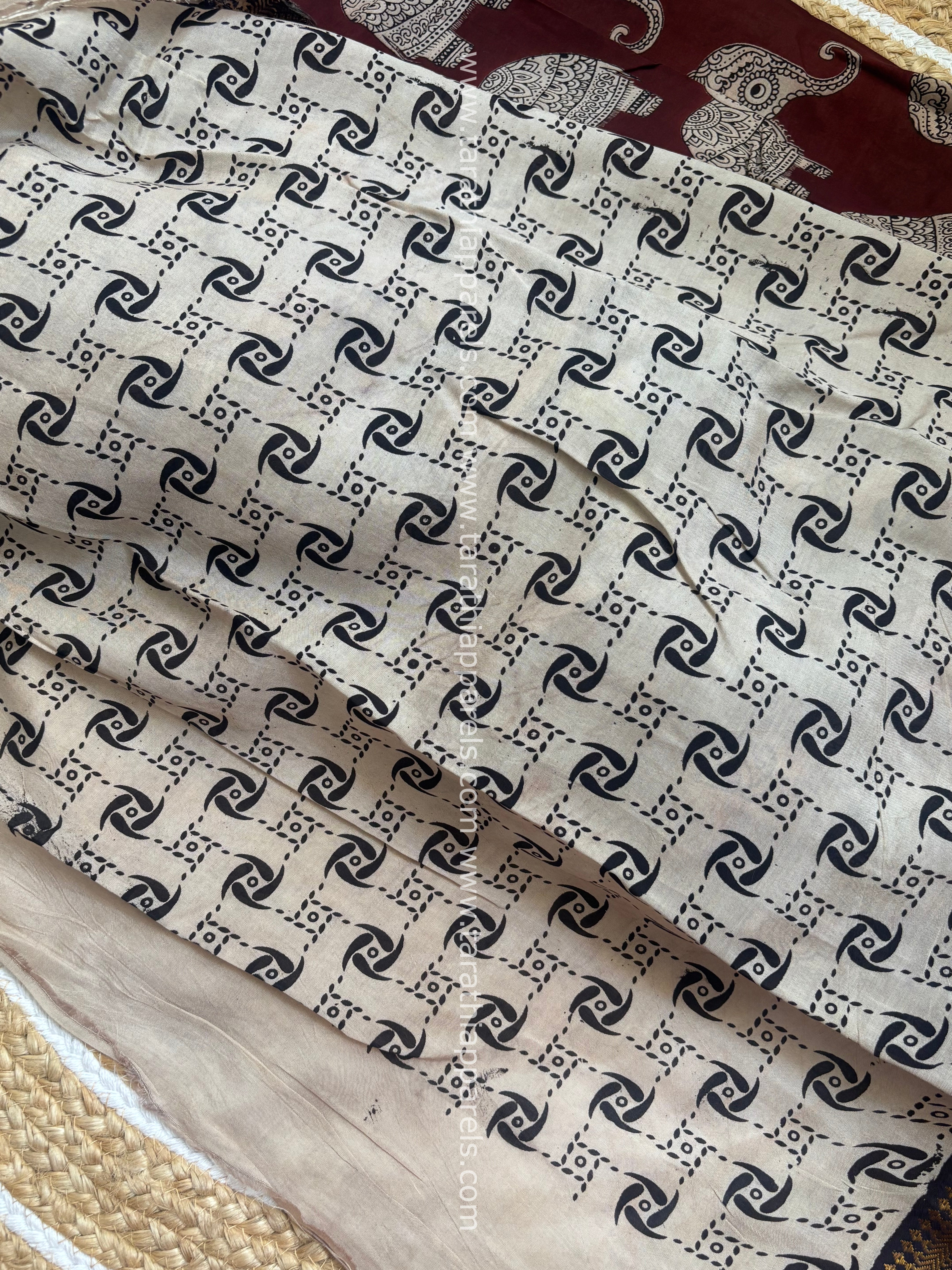 Tarathi Black with Maroon Handblock printed kalamkari saree with Nizam Border KK08