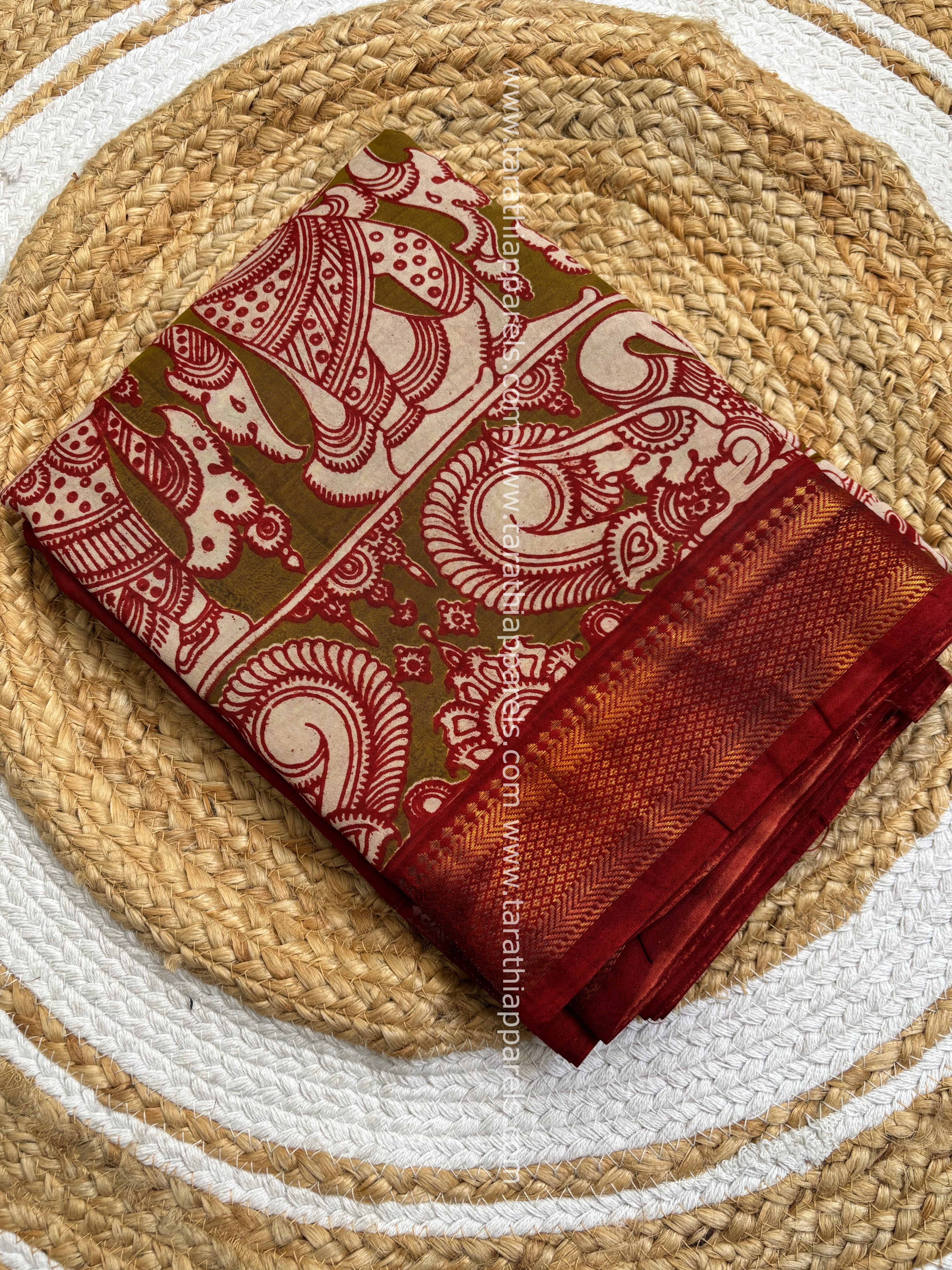 Tarathi Handblock printed kalamkari saree with Nizam Border KK14