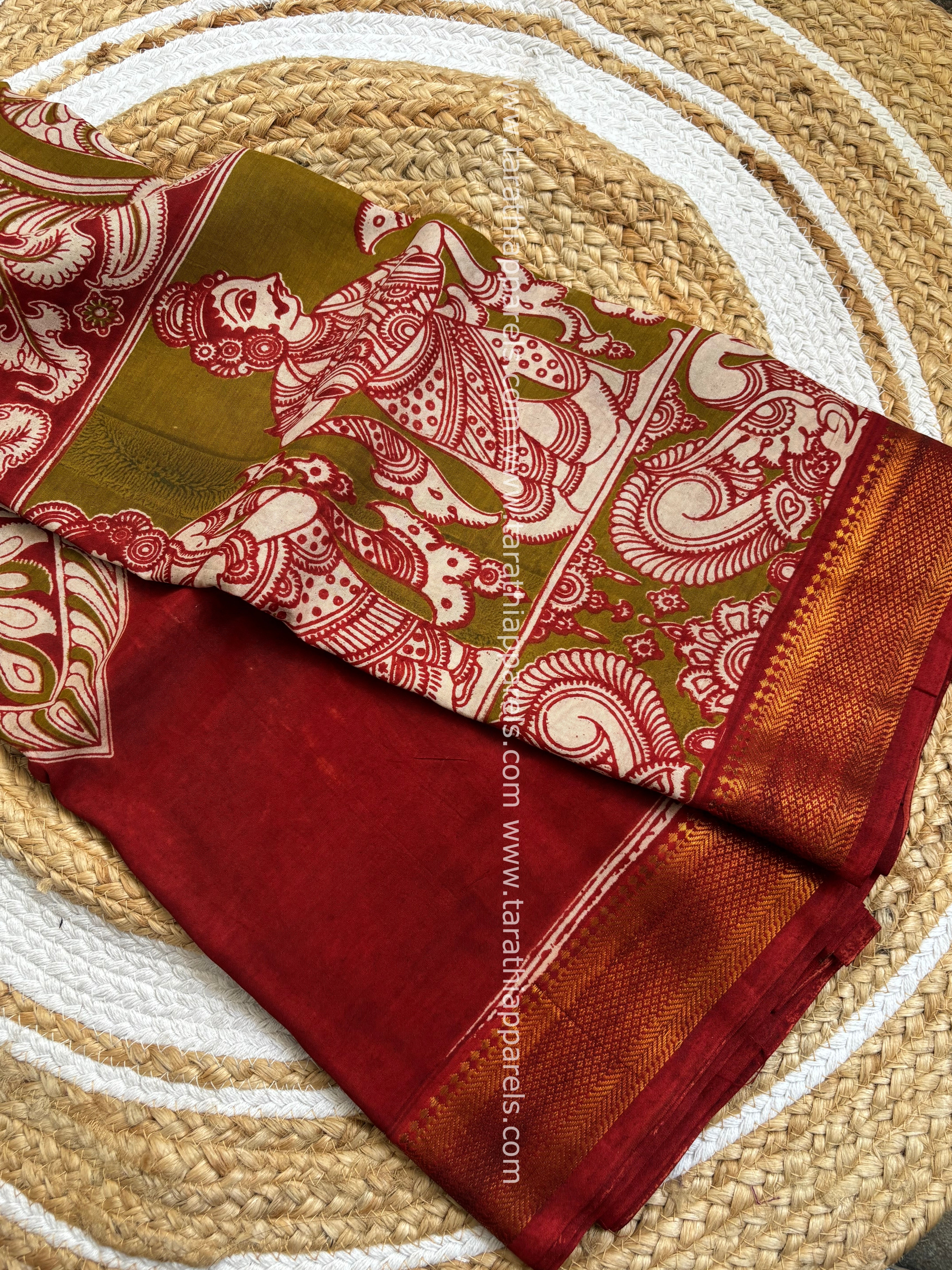 Tarathi Handblock printed kalamkari saree with Nizam Border KK14