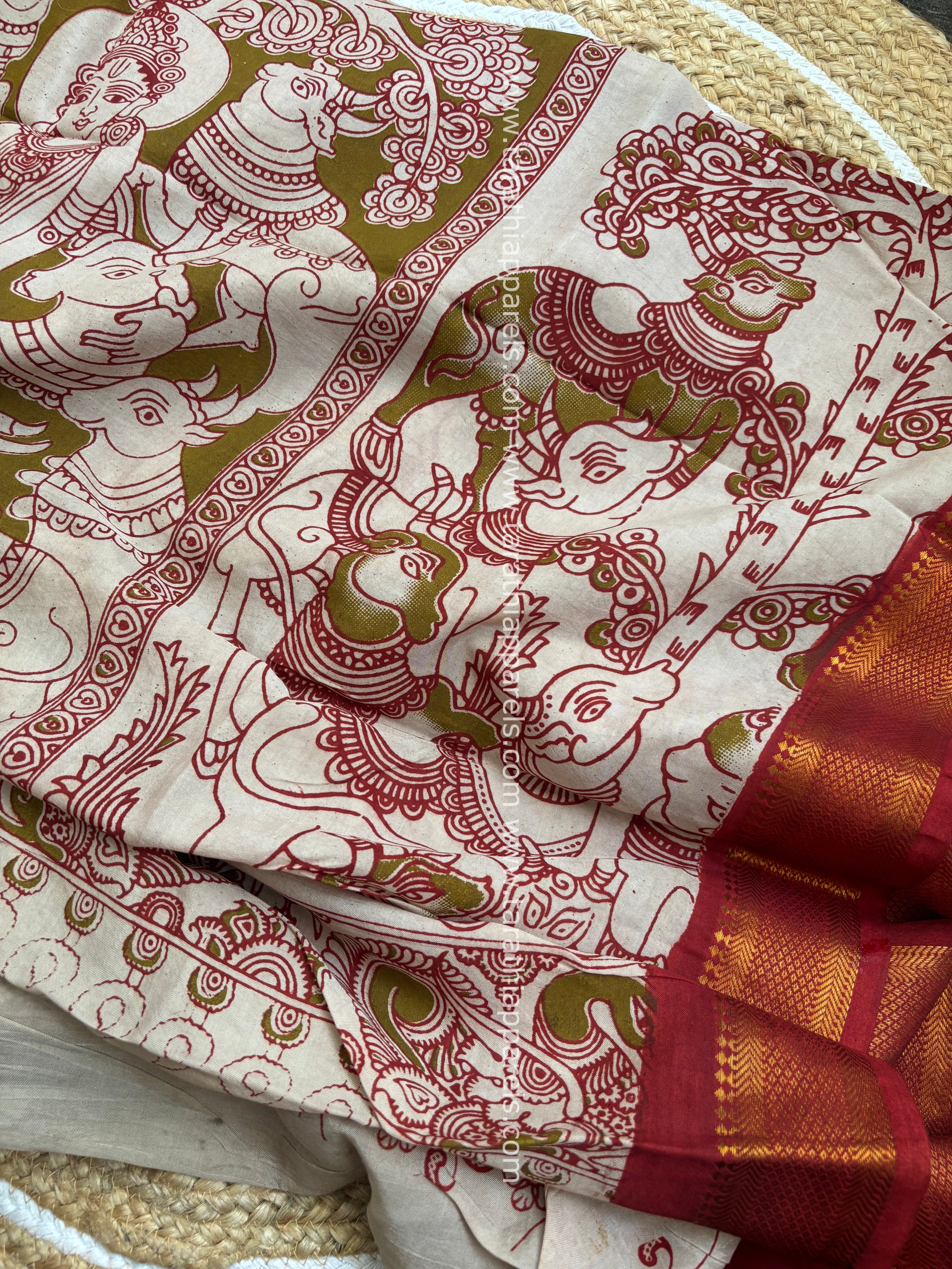 Tarathi Handblock printed kalamkari saree with Nizam Border KK14