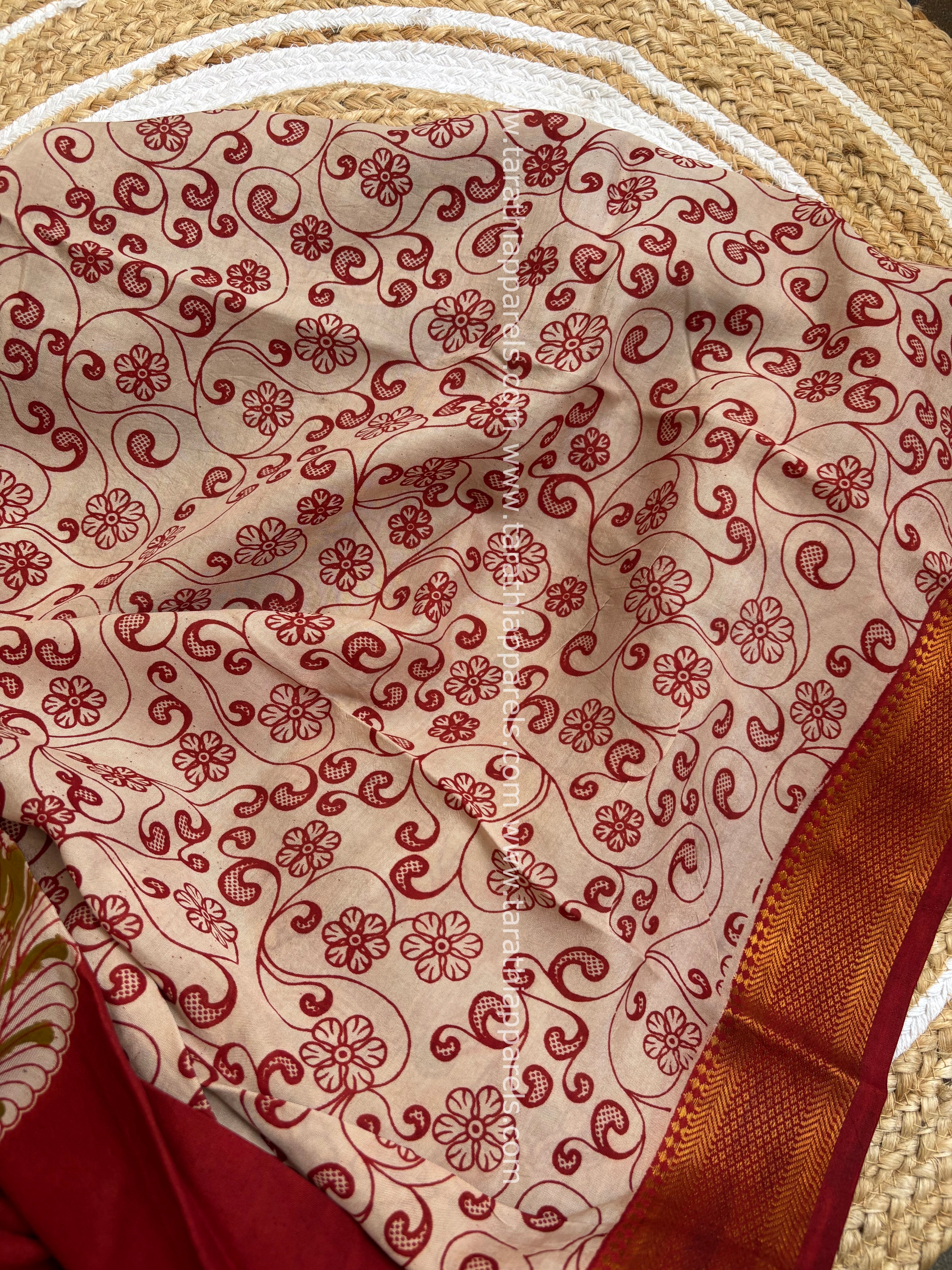 Tarathi Handblock printed kalamkari saree with Nizam Border KK14