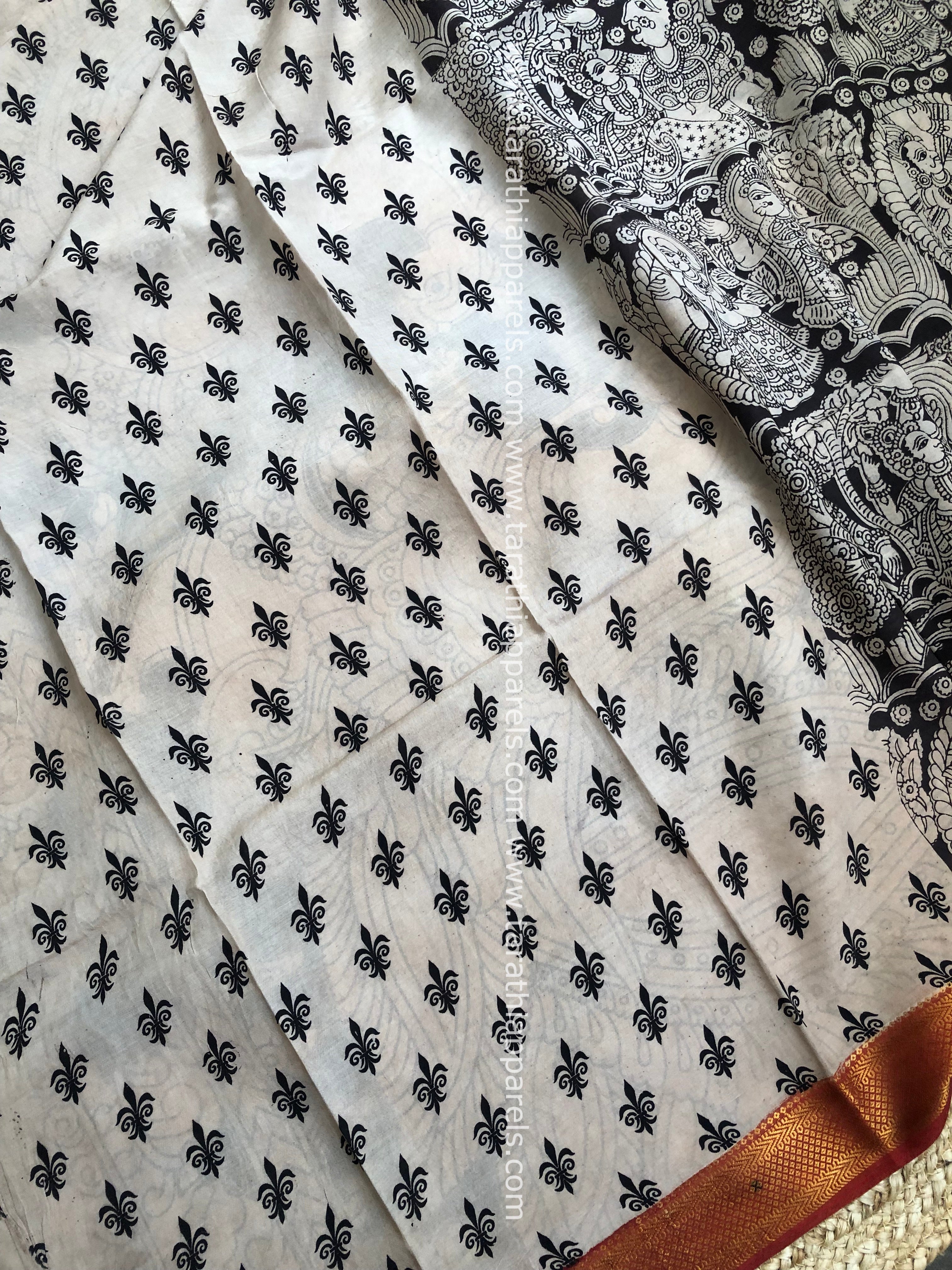 Tarathi Black Handblock printed kalamkari saree with Nizam Border KK21