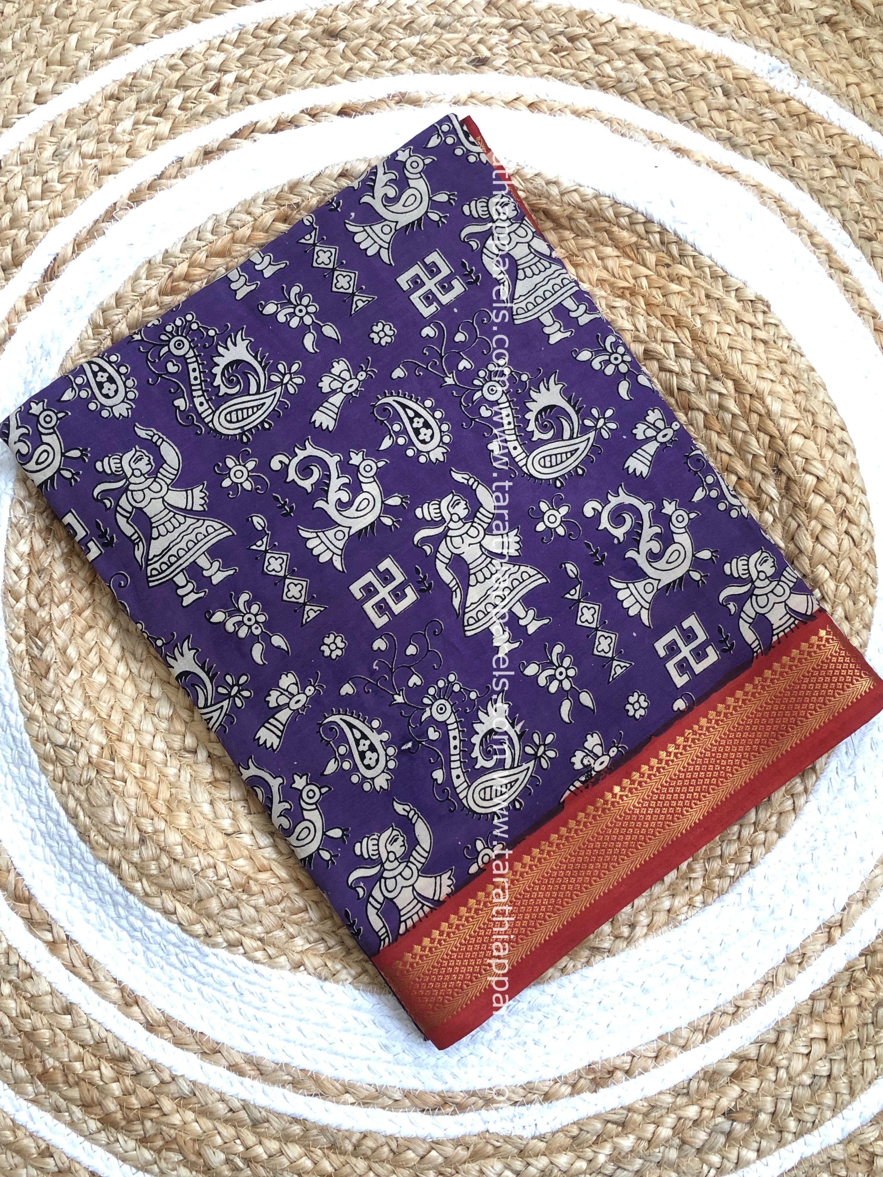 Tarathi Handblock printed kalamkari saree with Nizam Border KK22