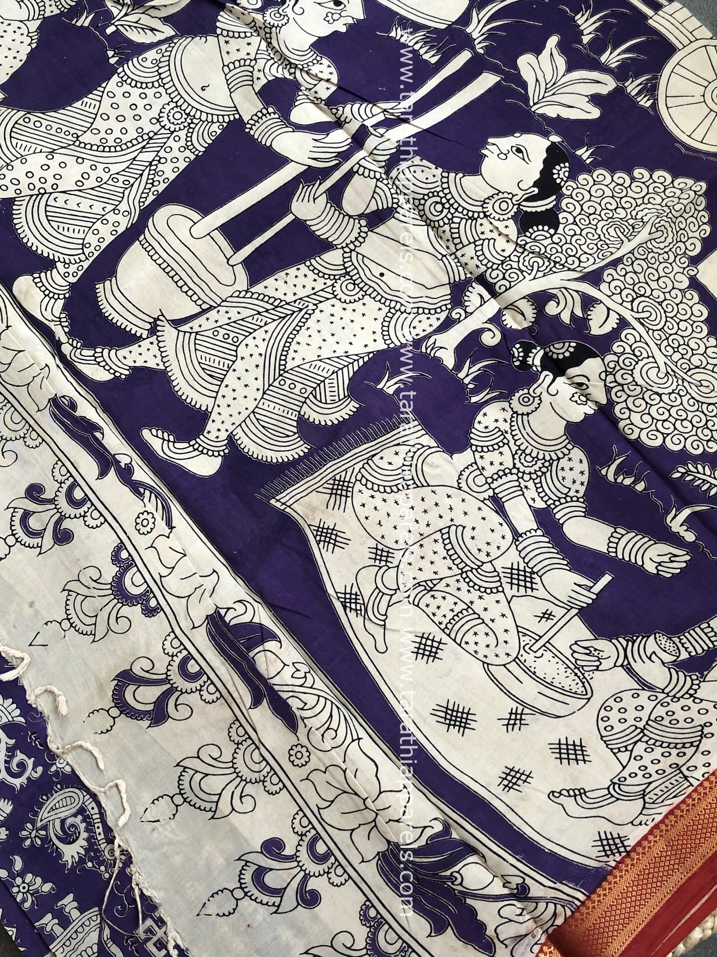 Tarathi Handblock printed kalamkari saree with Nizam Border KK22