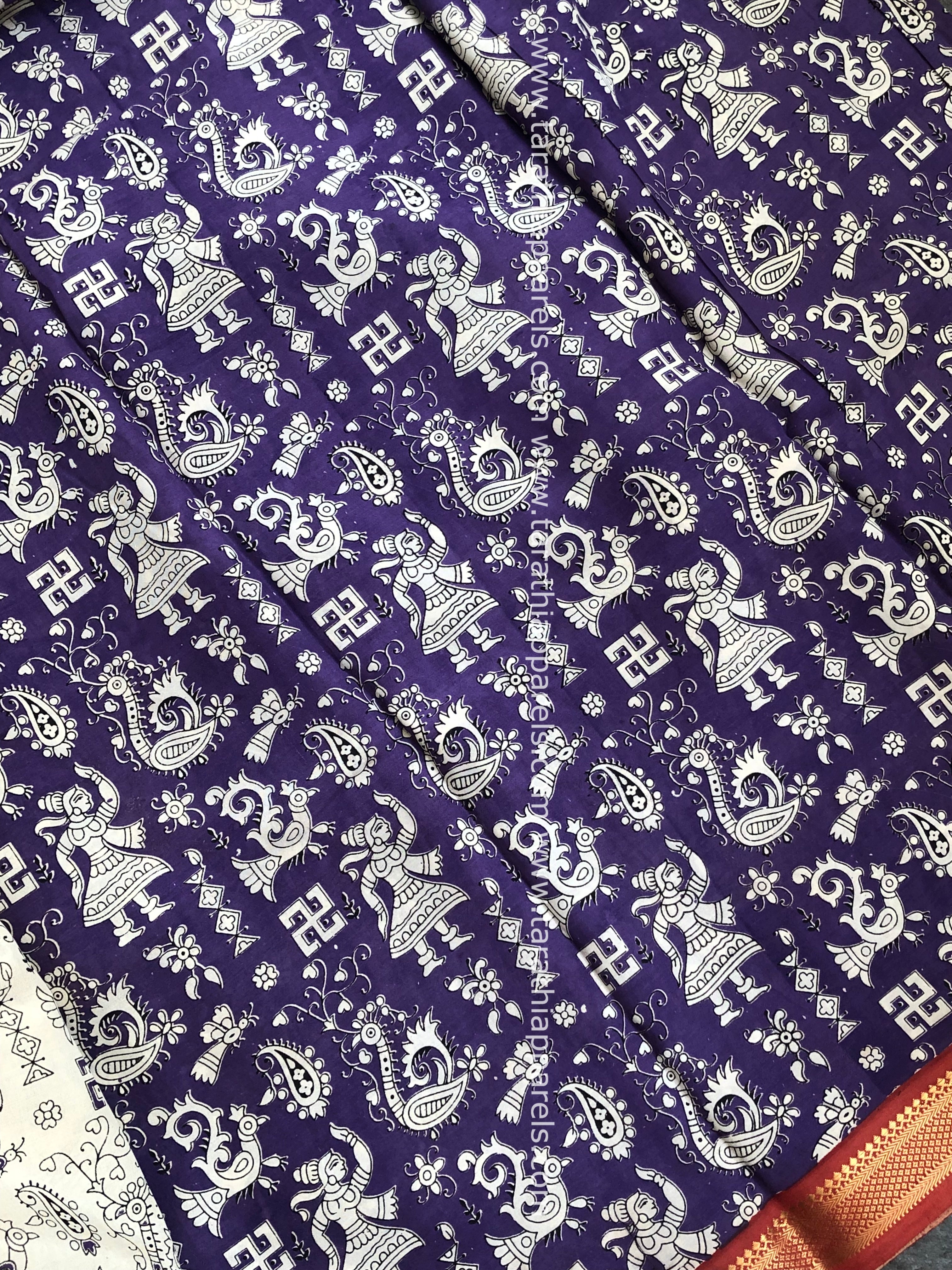 Tarathi Handblock printed kalamkari saree with Nizam Border KK22