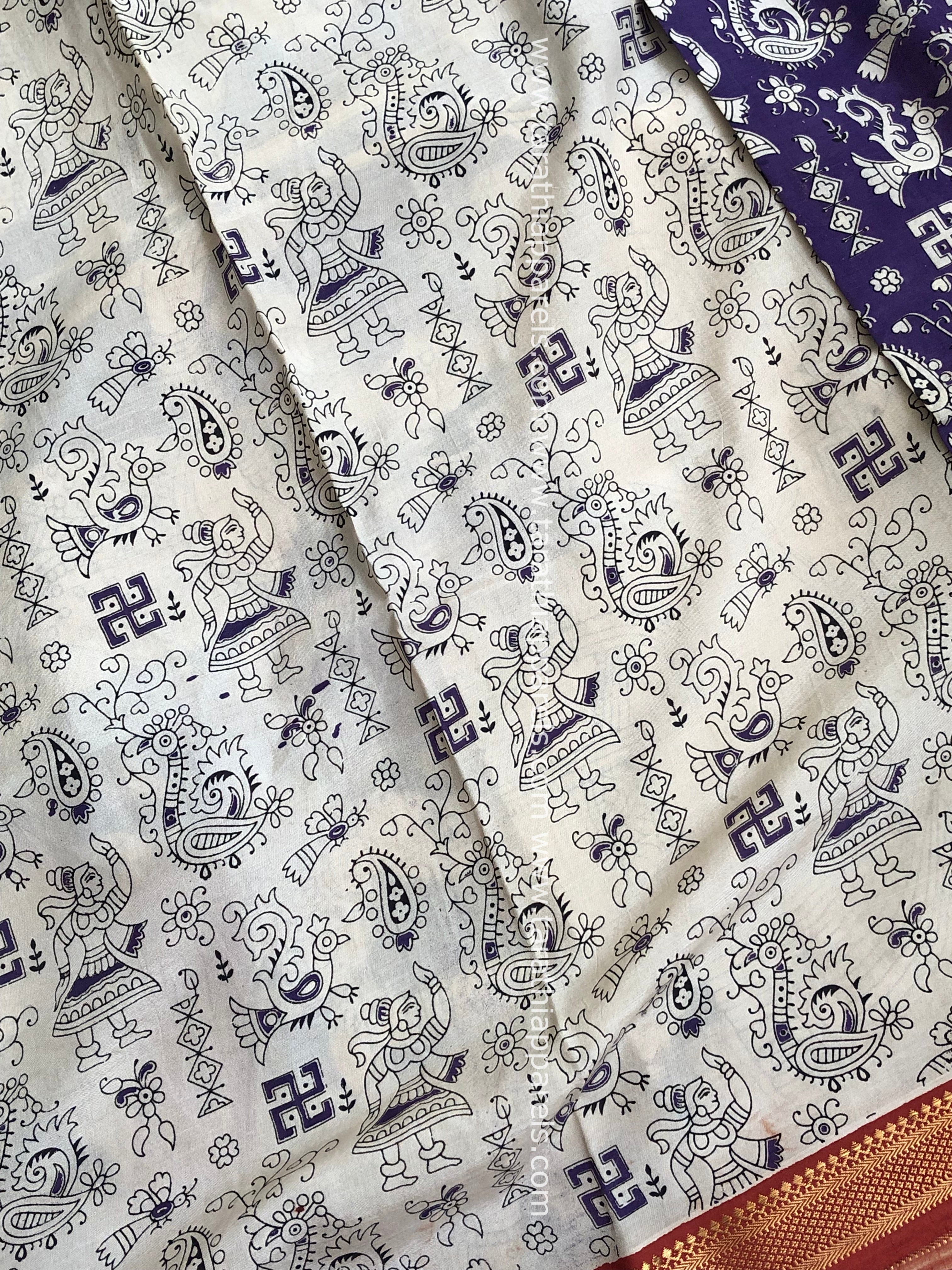 Tarathi Handblock printed kalamkari saree with Nizam Border KK22