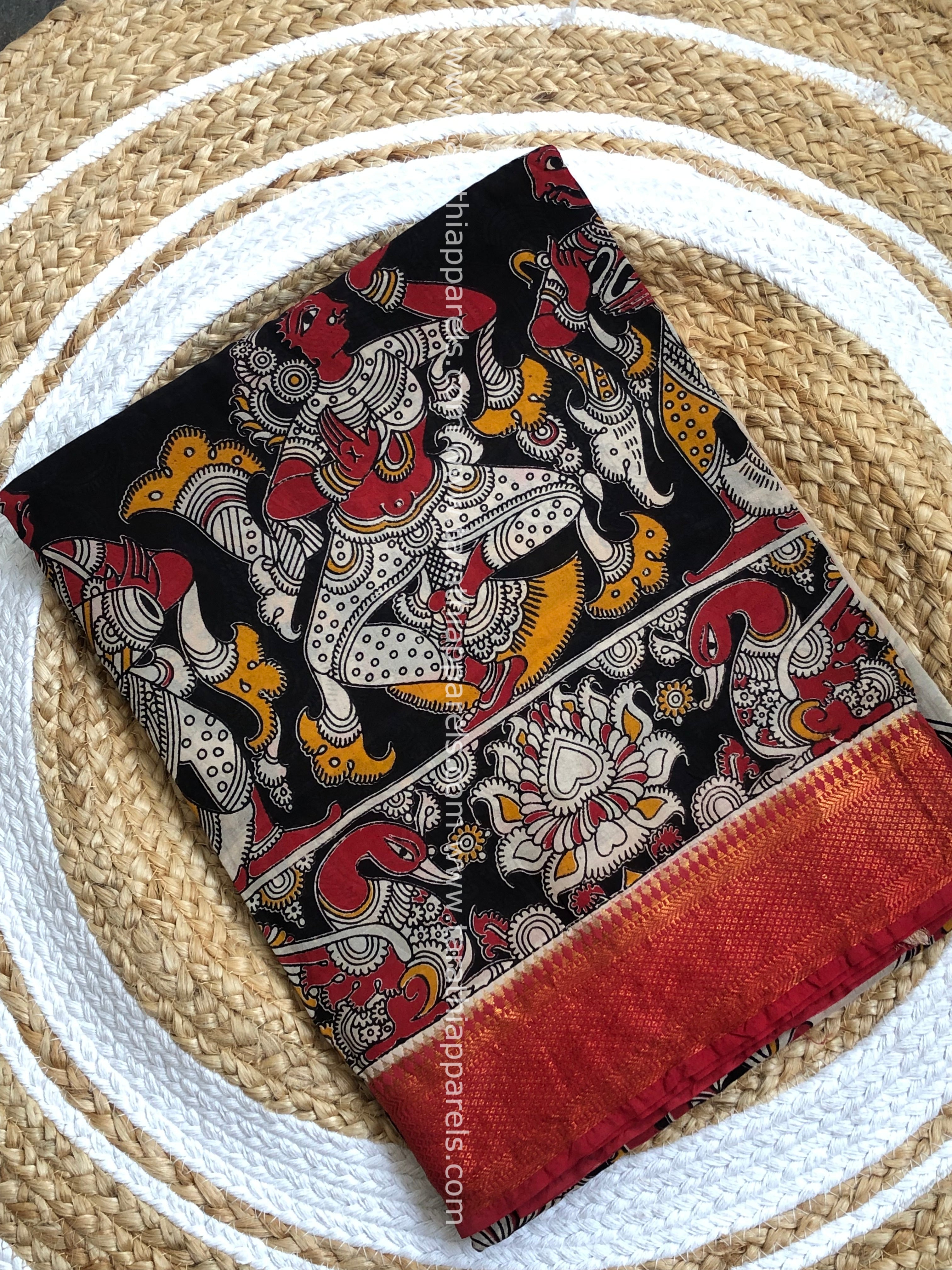Tarathi Handblock printed kalamkari saree with Nizam Border KK23