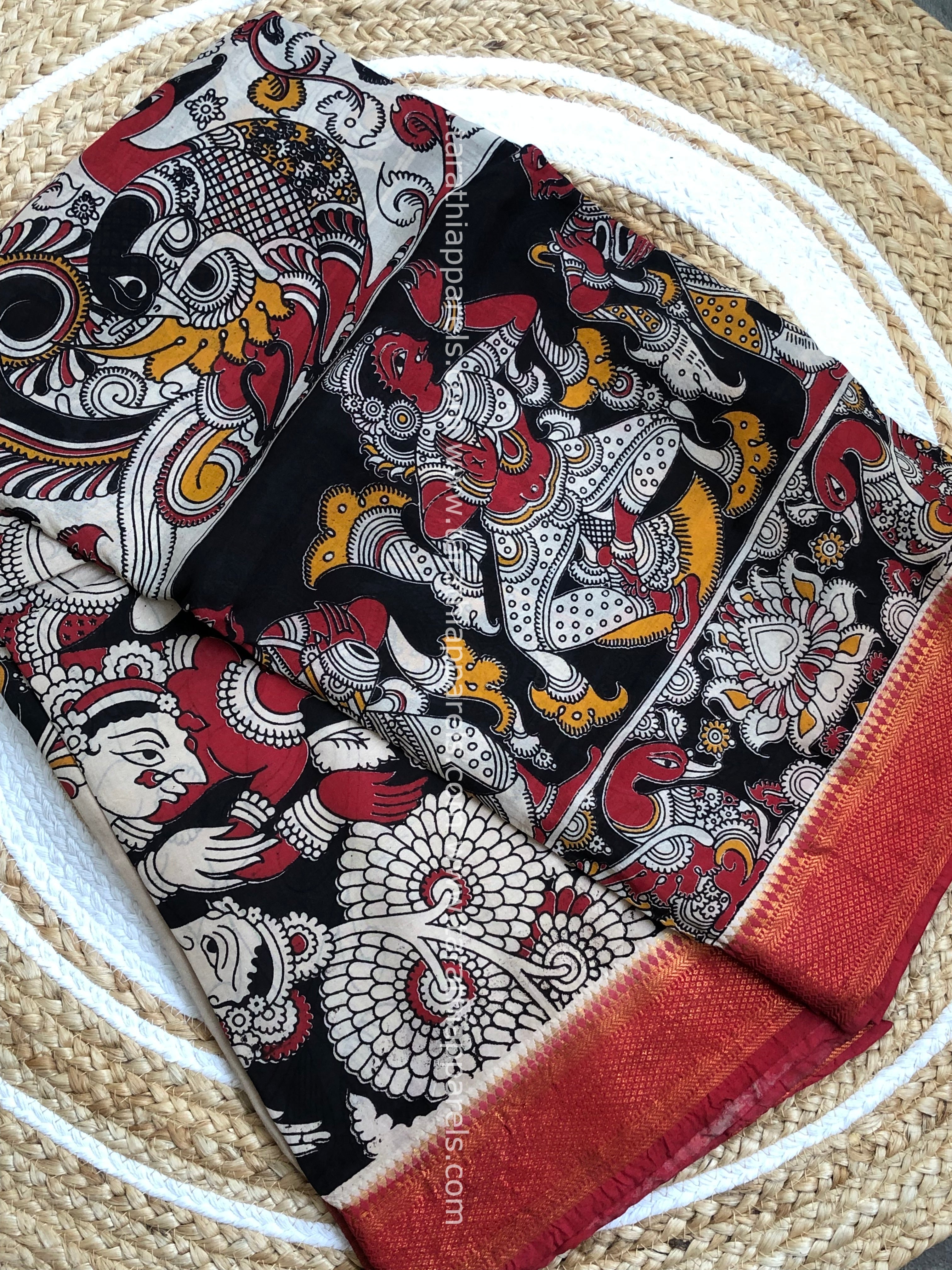 Tarathi Handblock printed kalamkari saree with Nizam Border KK23