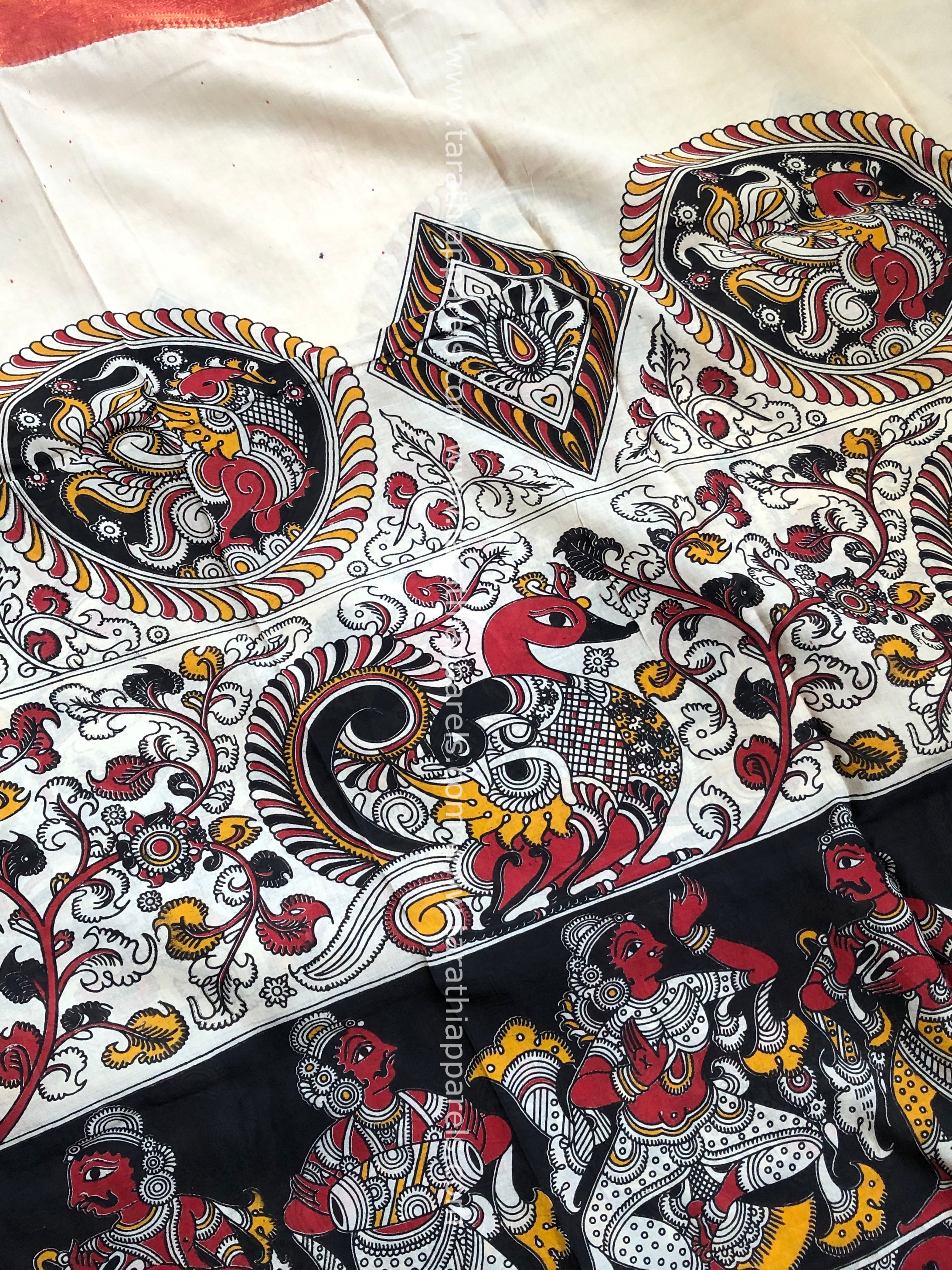 Tarathi Handblock printed kalamkari saree with Nizam Border KK23