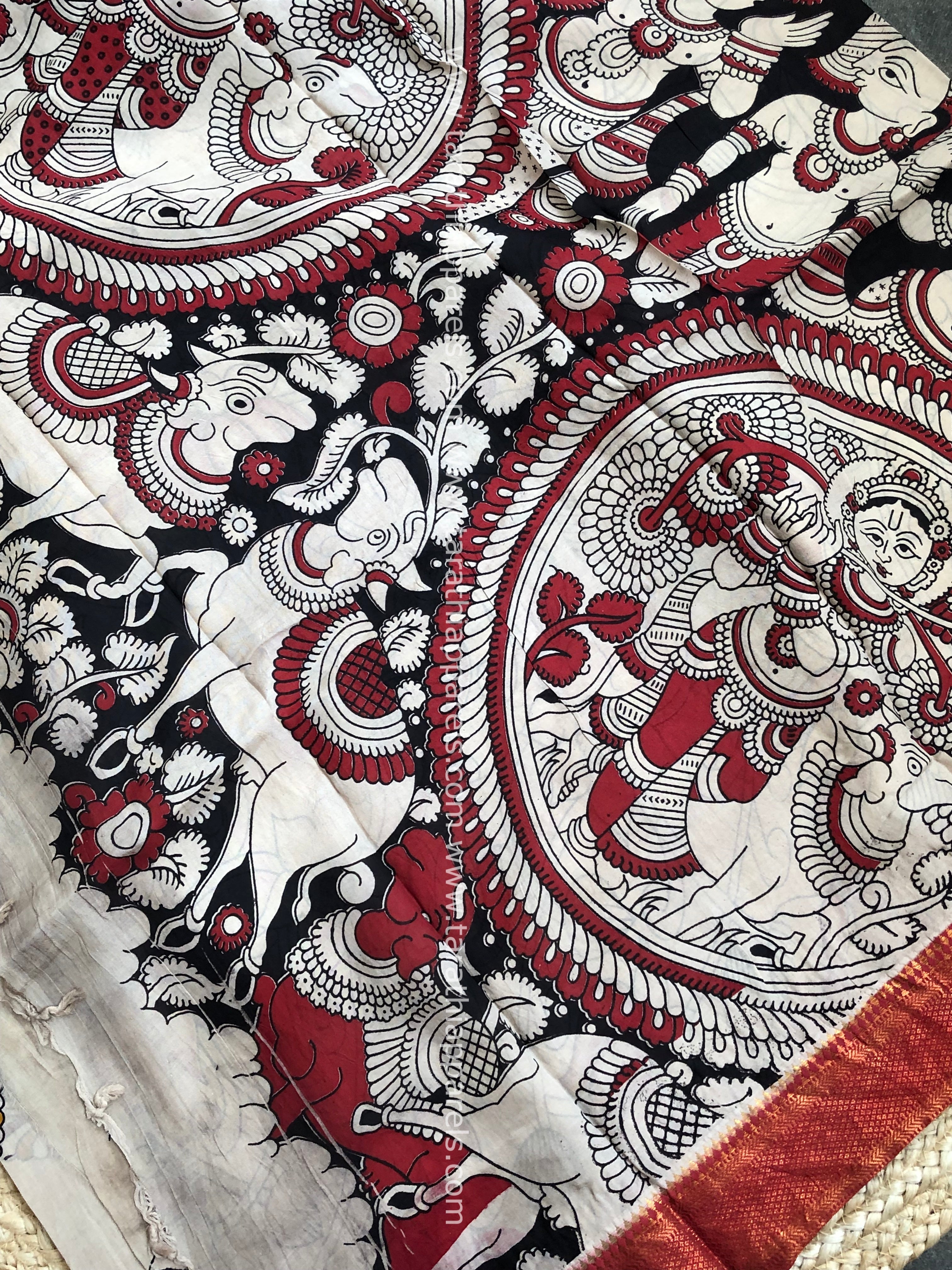 Tarathi Handblock printed kalamkari saree with Nizam Border KK23