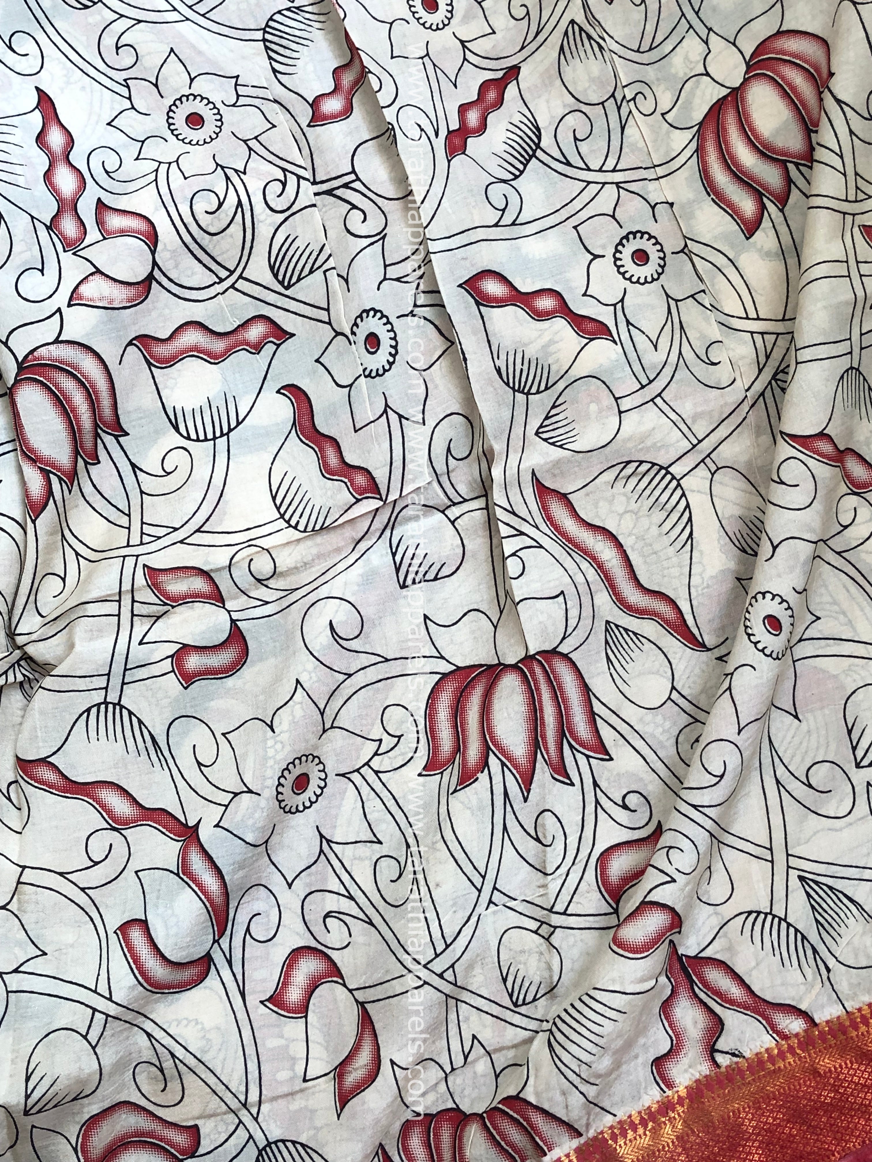 Tarathi Handblock printed kalamkari saree with Nizam Border KK23