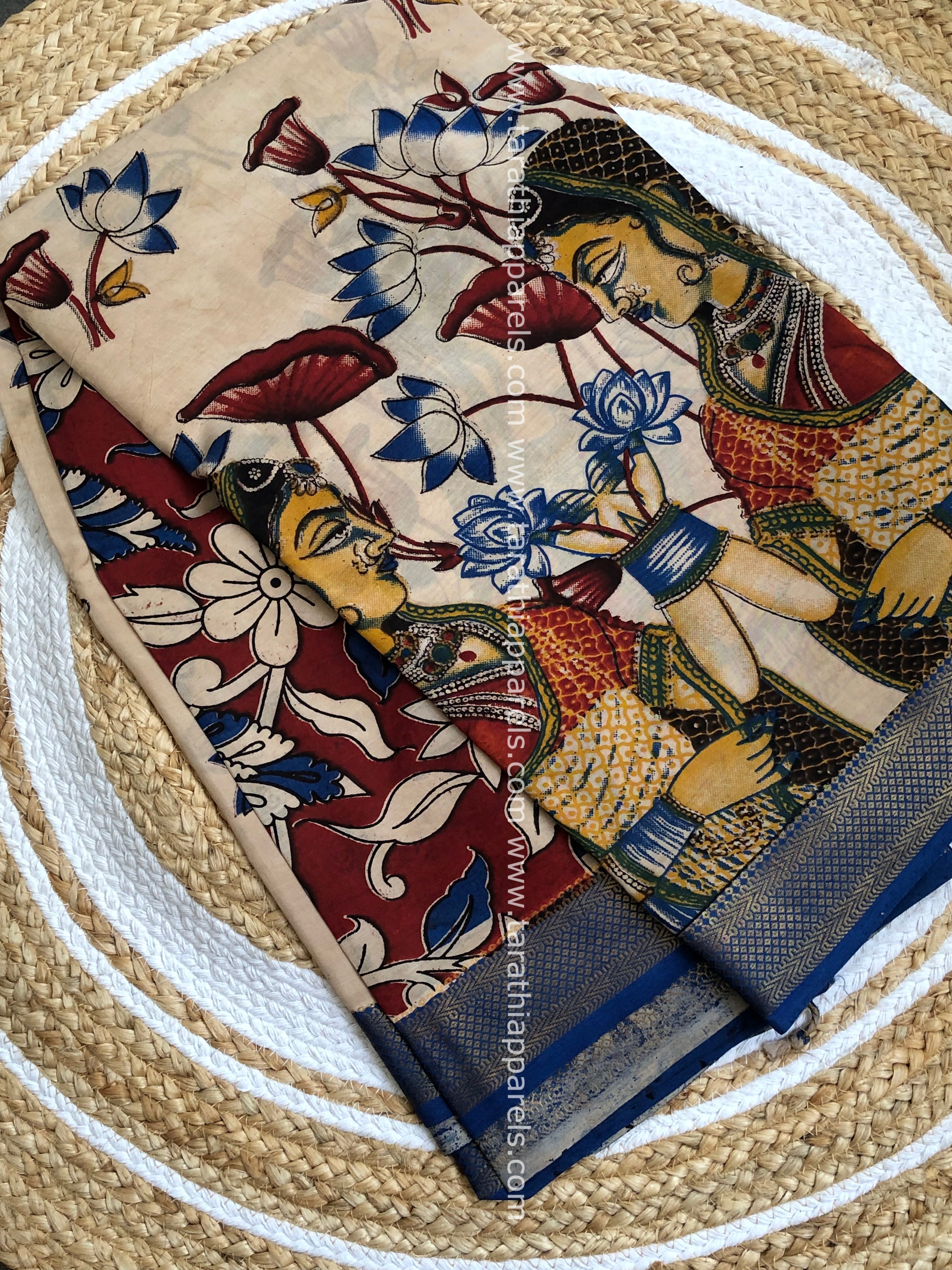 Tarathi Handblock printed kalamkari saree with Nizam Border KK24