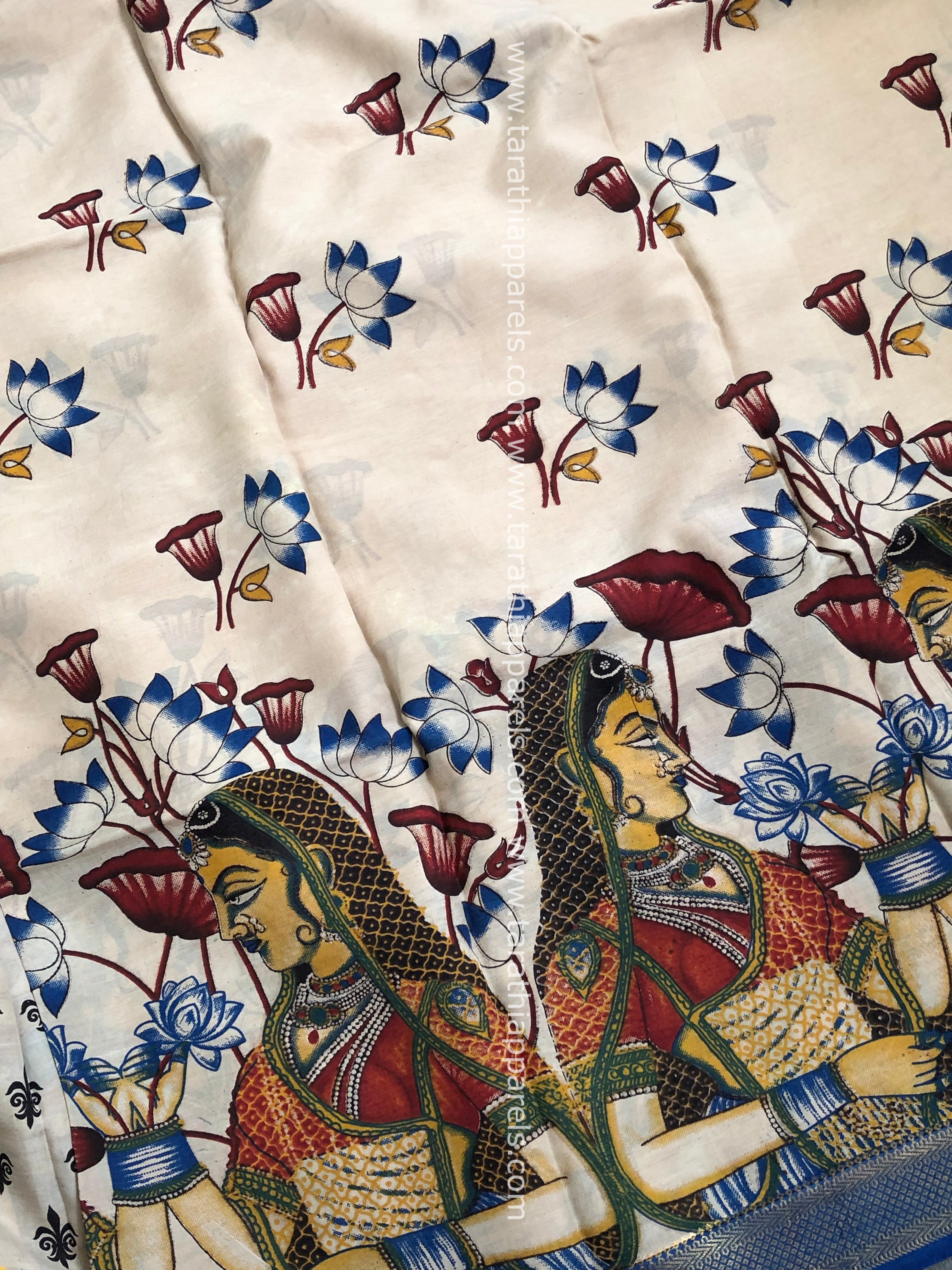 Tarathi Handblock printed kalamkari saree with Nizam Border KK24