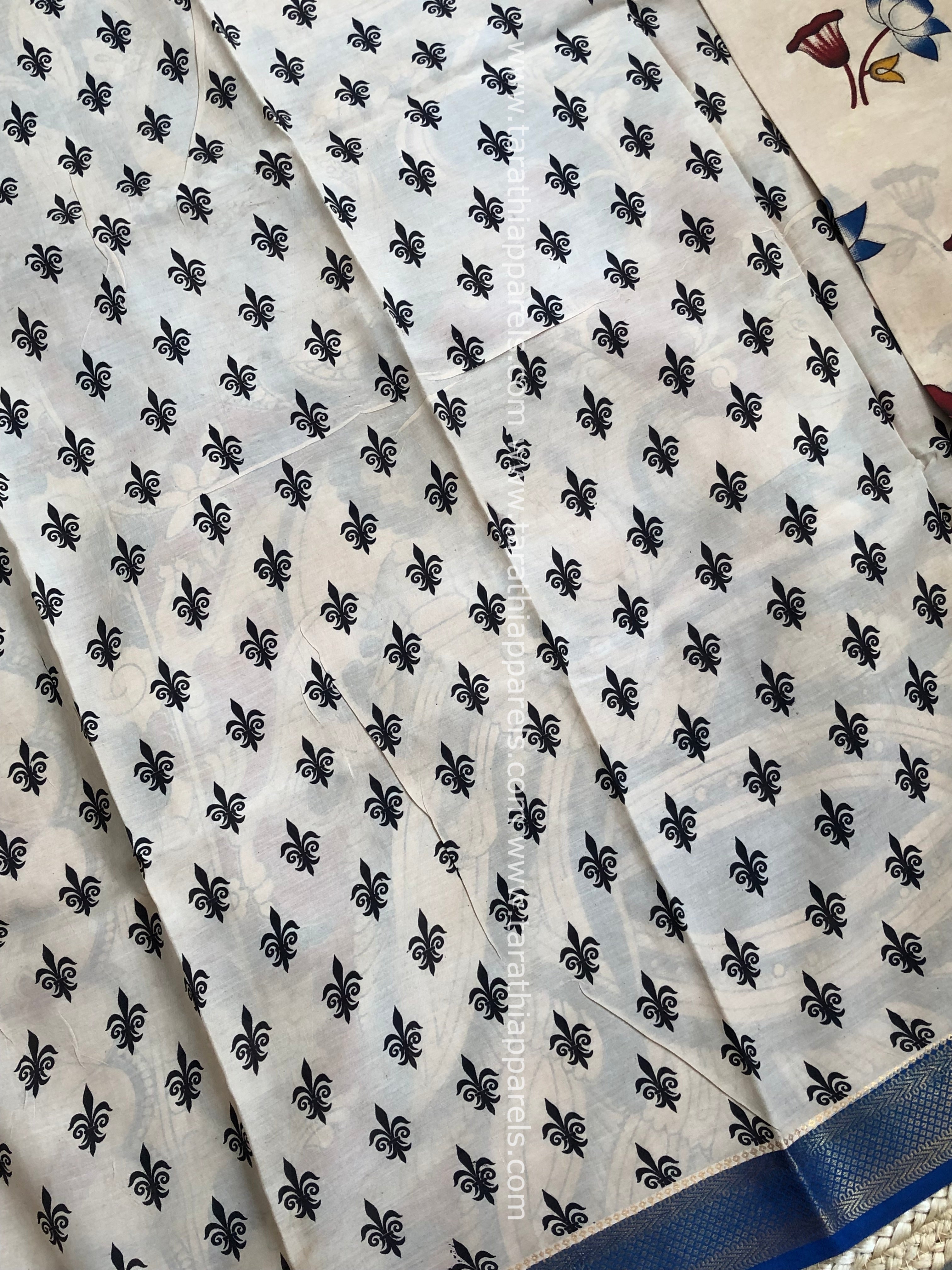 Tarathi Handblock printed kalamkari saree with Nizam Border KK24