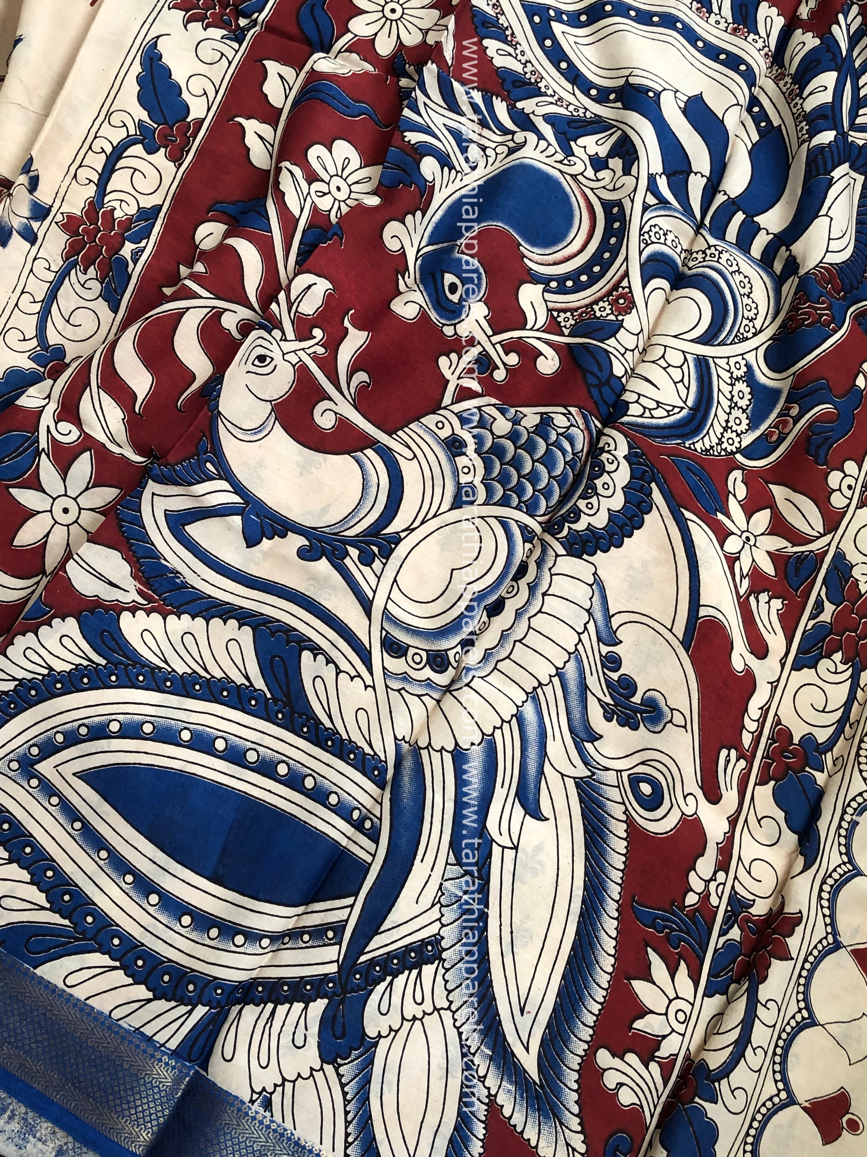 Tarathi Handblock printed kalamkari saree with Nizam Border KK24