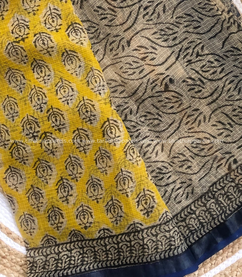 Tarathi Yellow and black Kota cotton saree