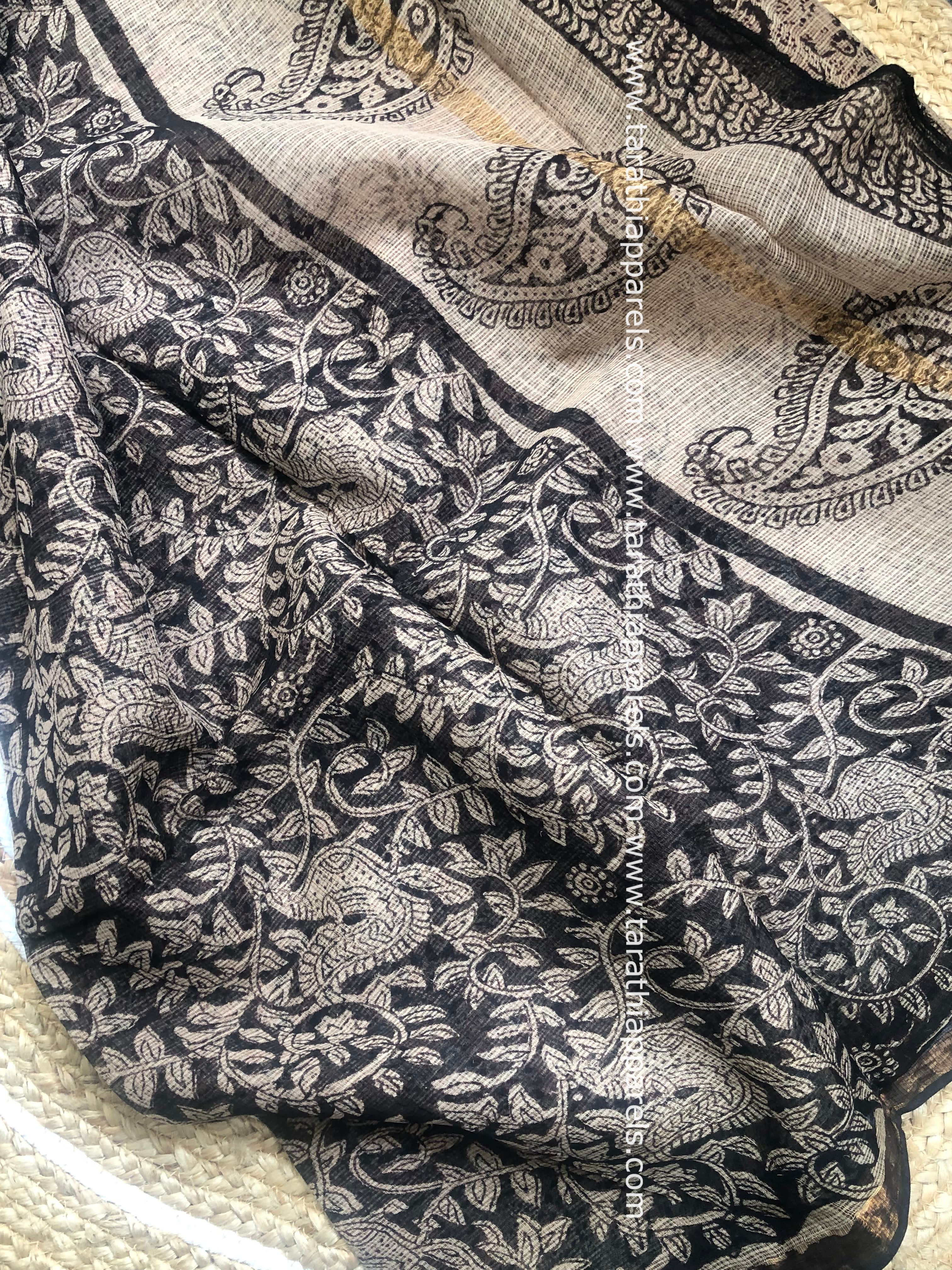 Tarathi Black with Maroon Kota cotton saree KS05