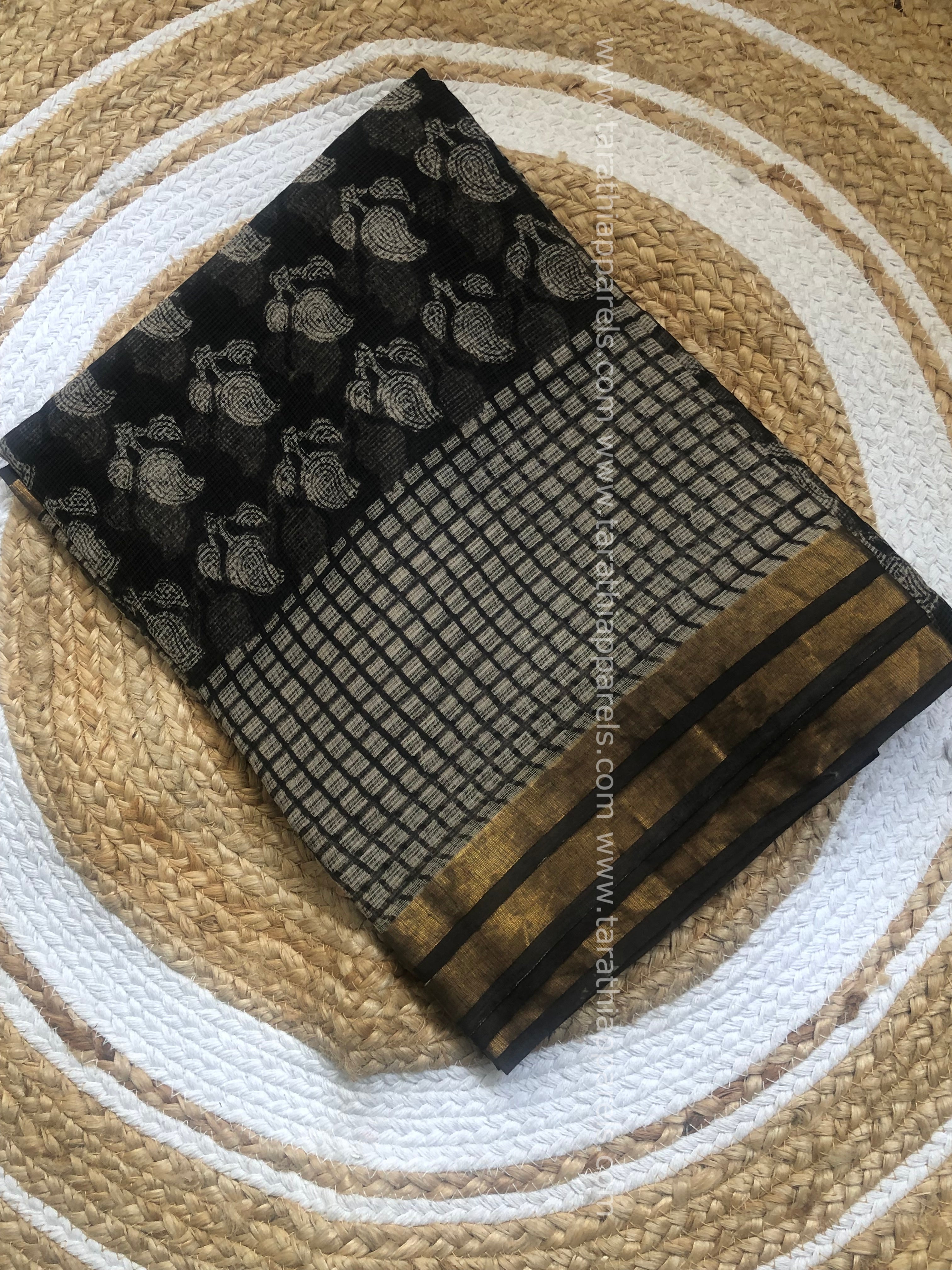 Tarathi Black and Cream Kota cotton saree