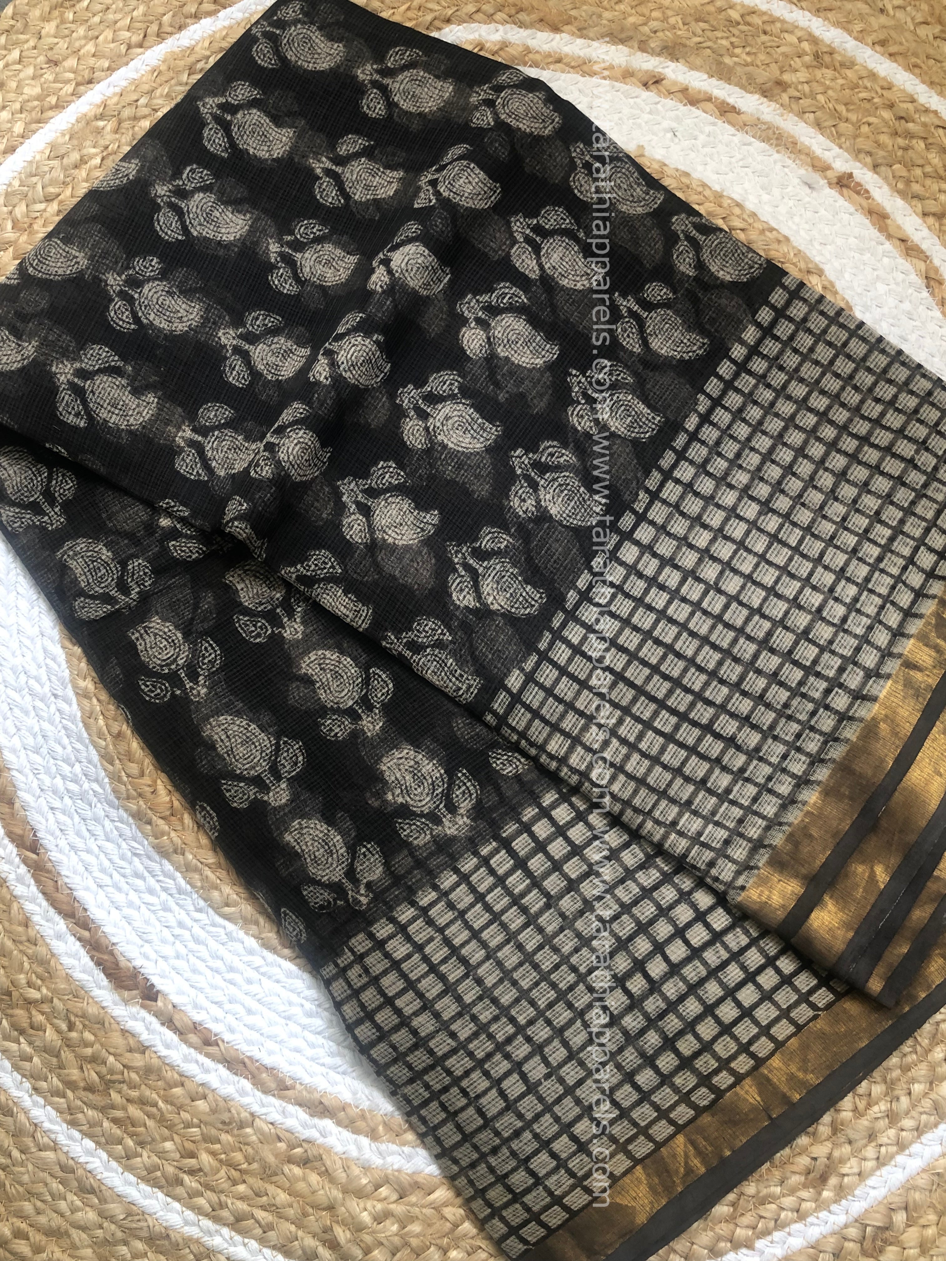 Tarathi Black and Cream Kota cotton saree