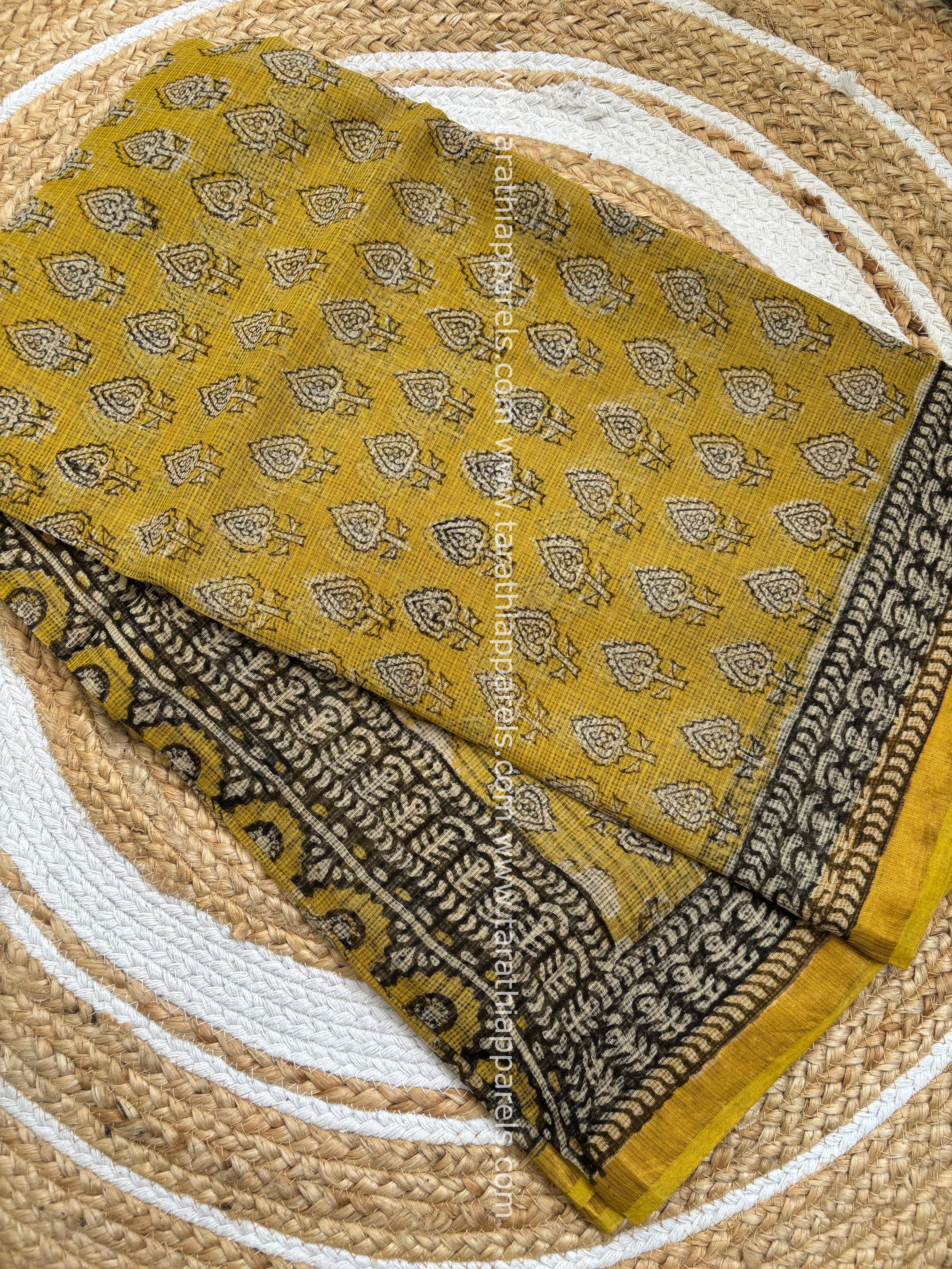Tarathi Yellow and Black Kota cotton saree KS14