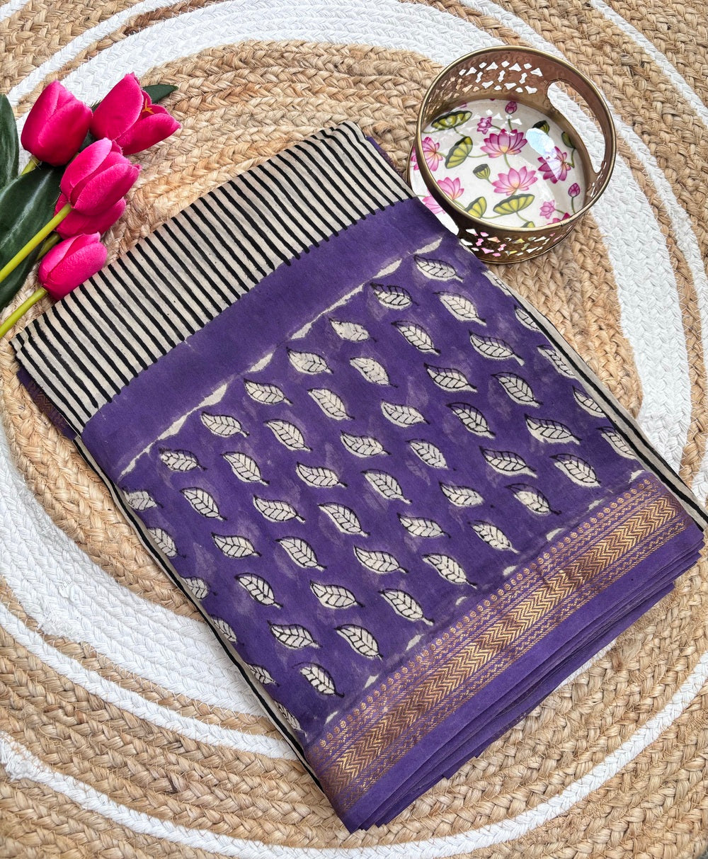 Tarathi Lavender Maheshwari silk cotton saree