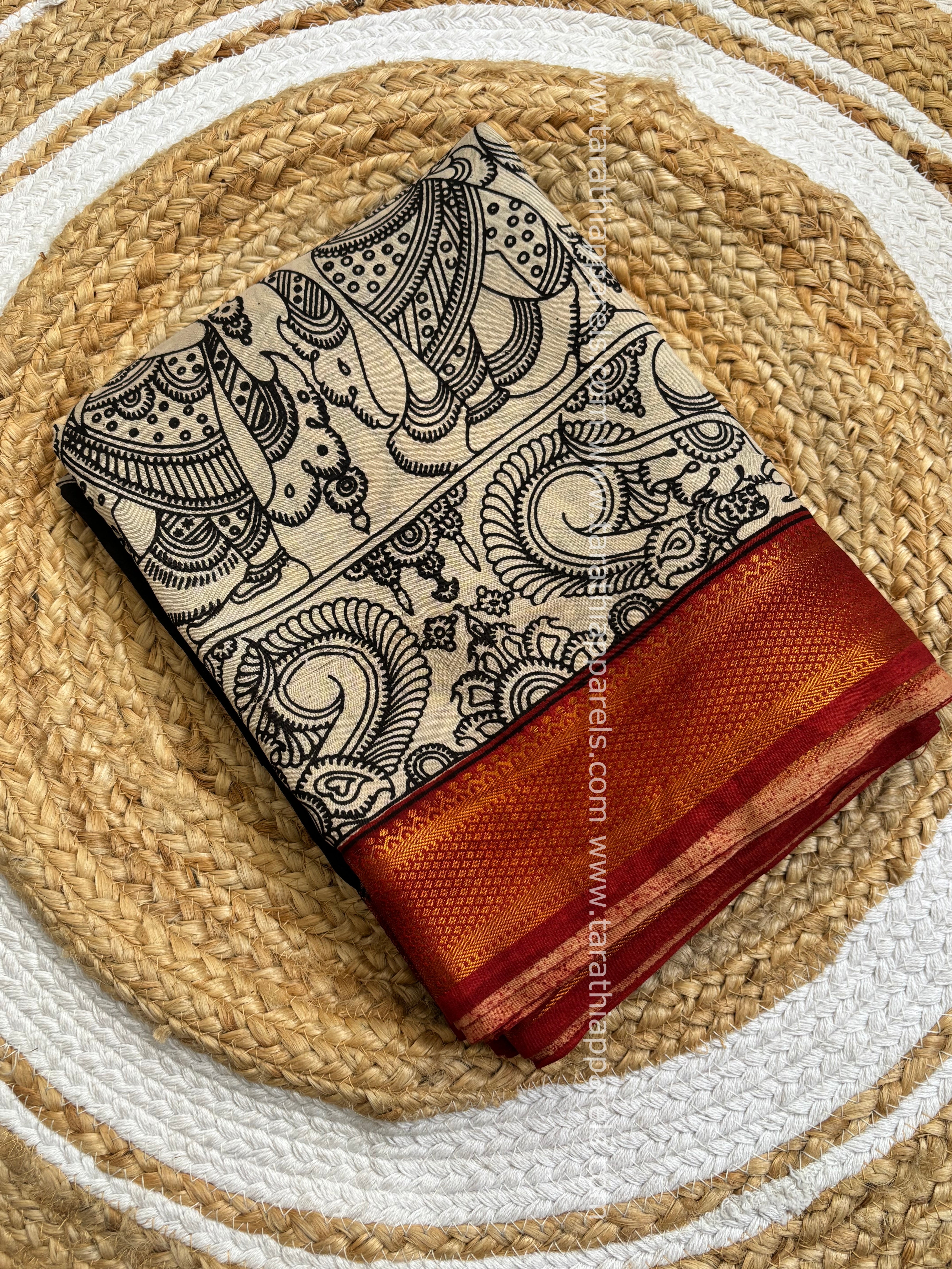 Tarathi  Handblock printed kalamkari saree with Nizam Border KK13