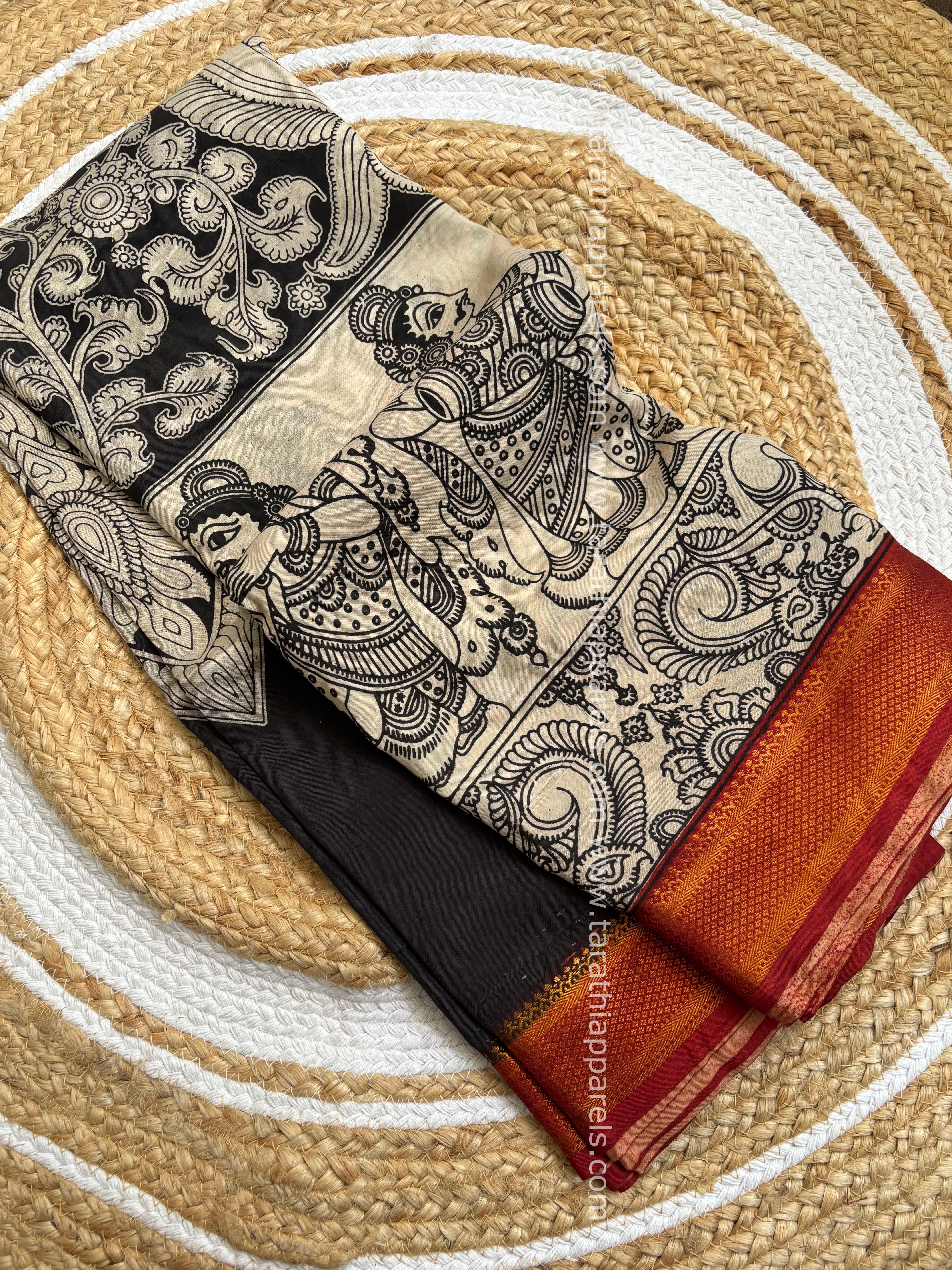 Tarathi  Handblock printed kalamkari saree with Nizam Border KK13